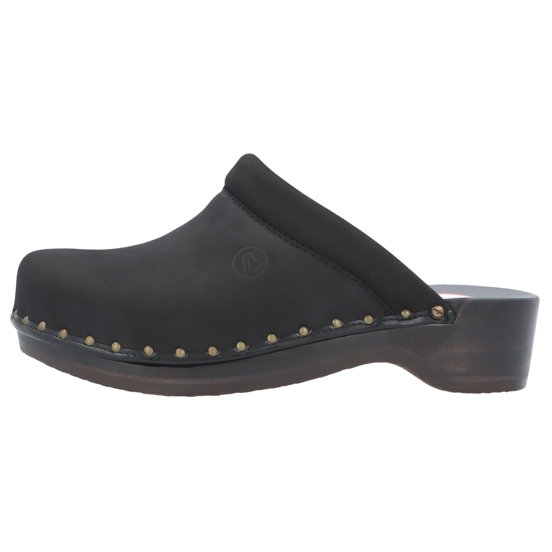 schwarze holzschuhe seitenansicht links