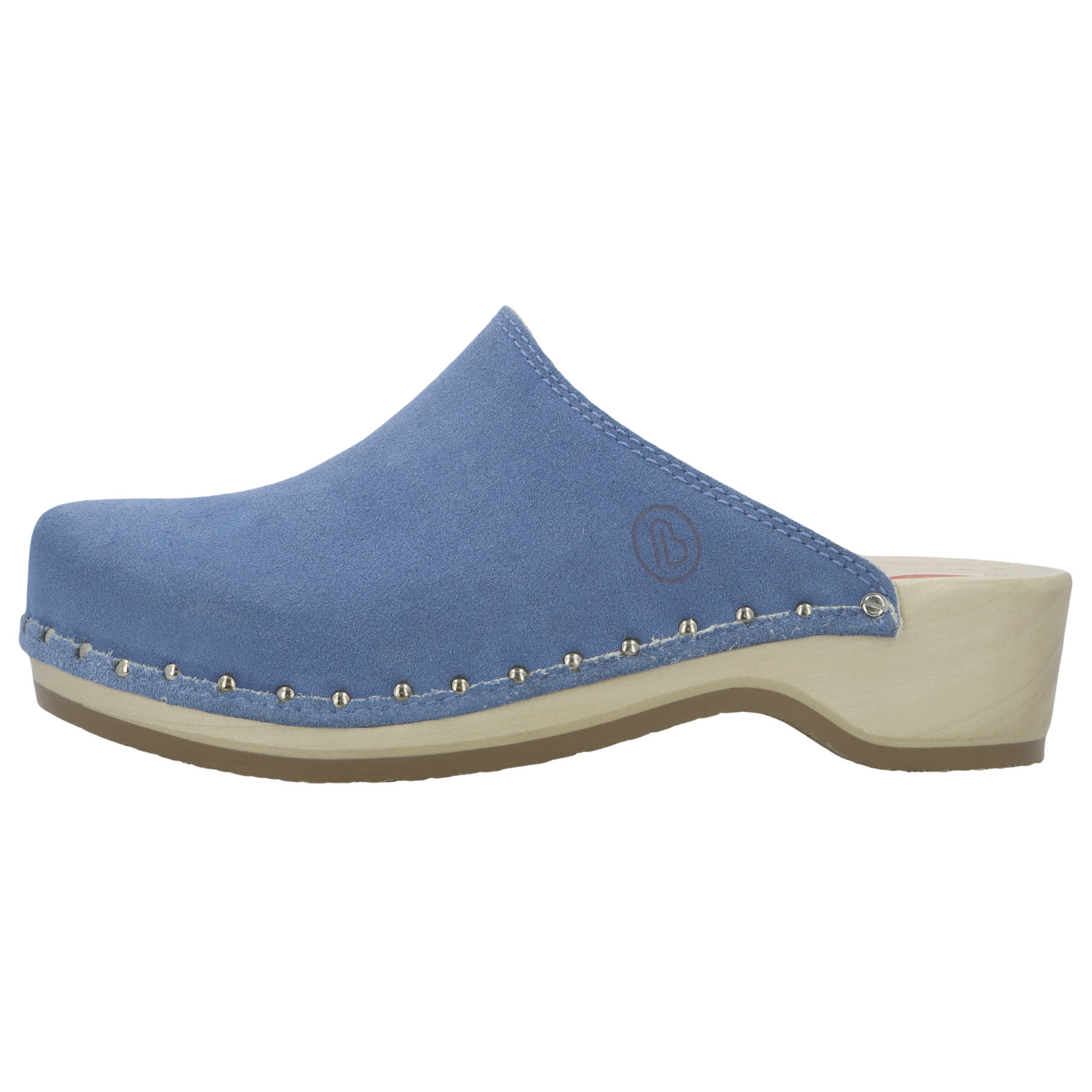blaue holzschuhe seitenansicht links