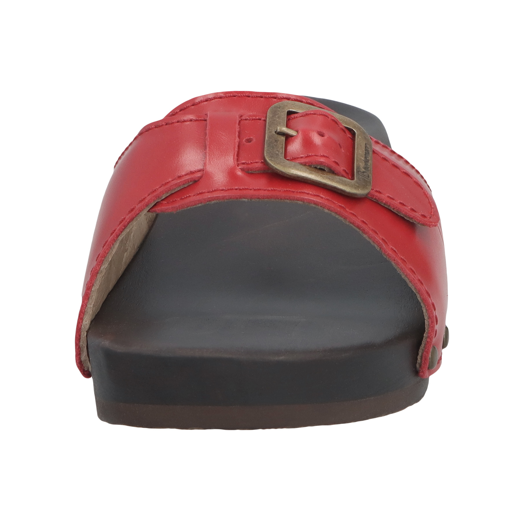 rote holzschuhe vorderansicht