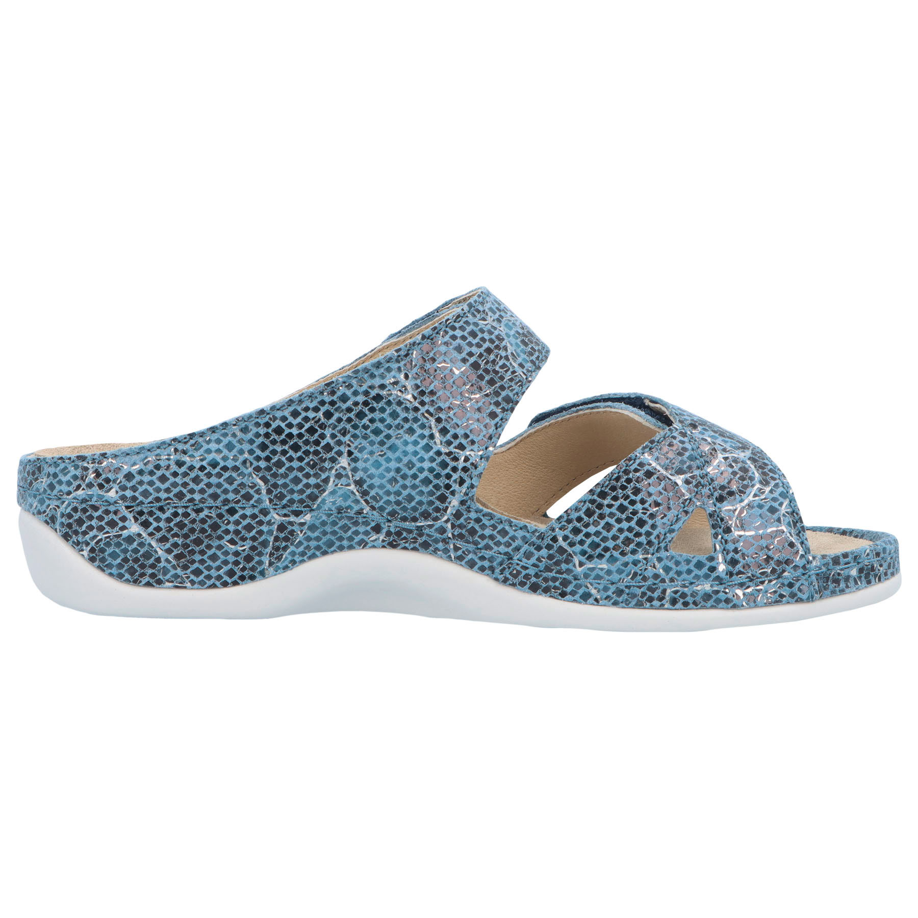 blaue pantolette seitenansicht rechts