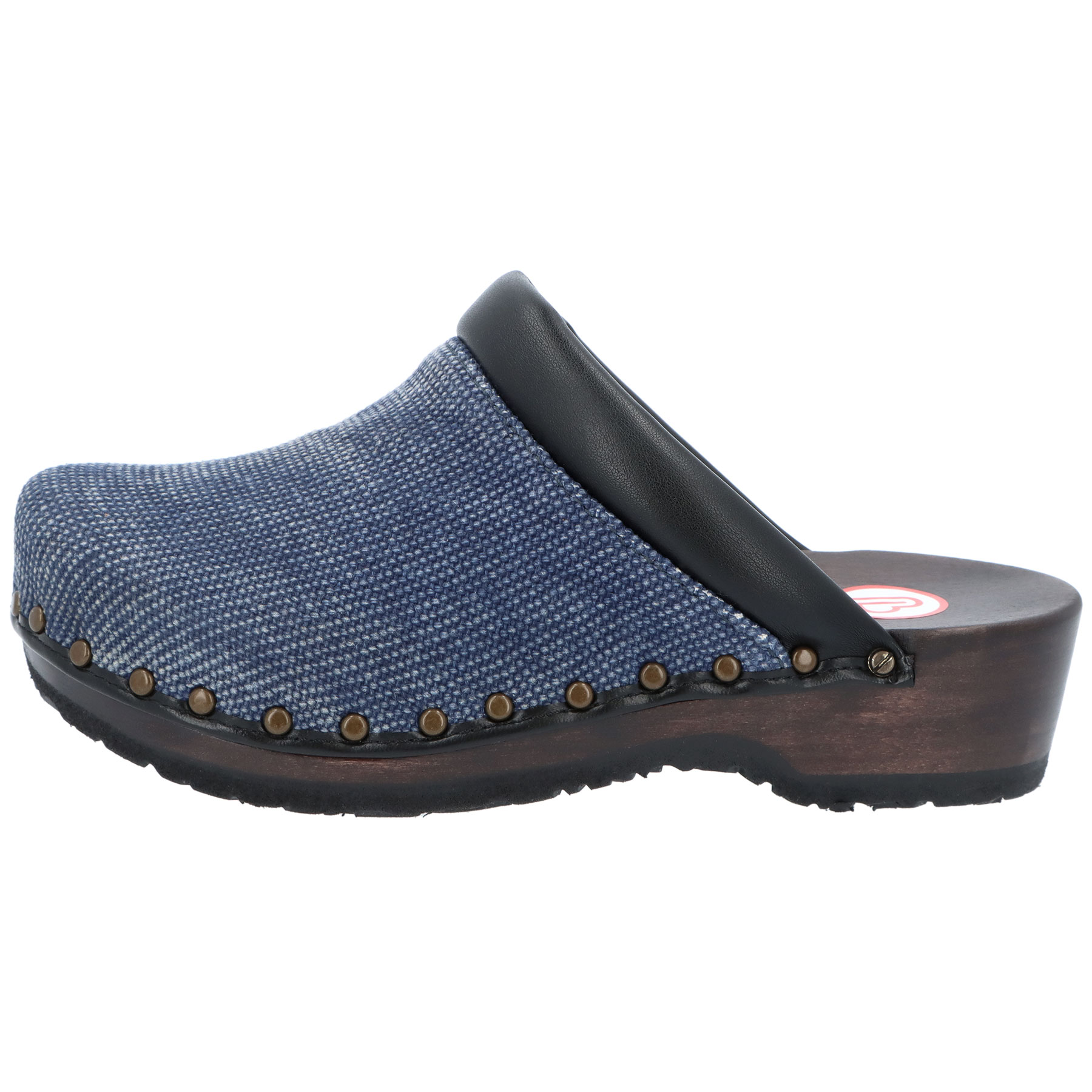 blaue holzschuhe seitenansicht links