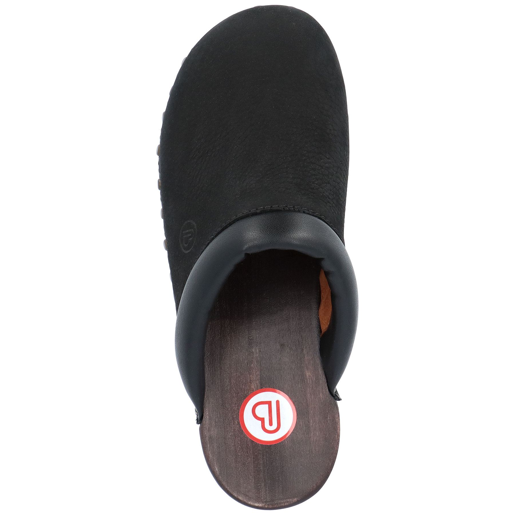 schwarze holzschuhe draufsicht