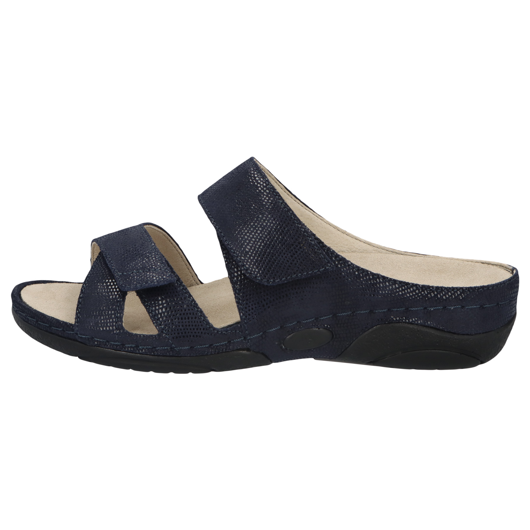 blaue pantolette seitenansicht links