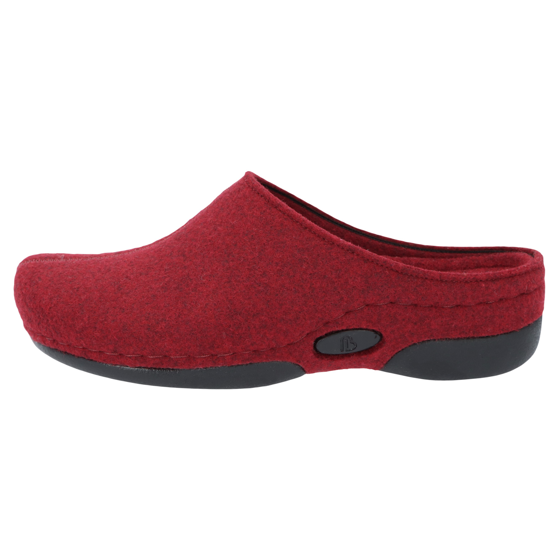 rote hausschuhe seitenansicht links
