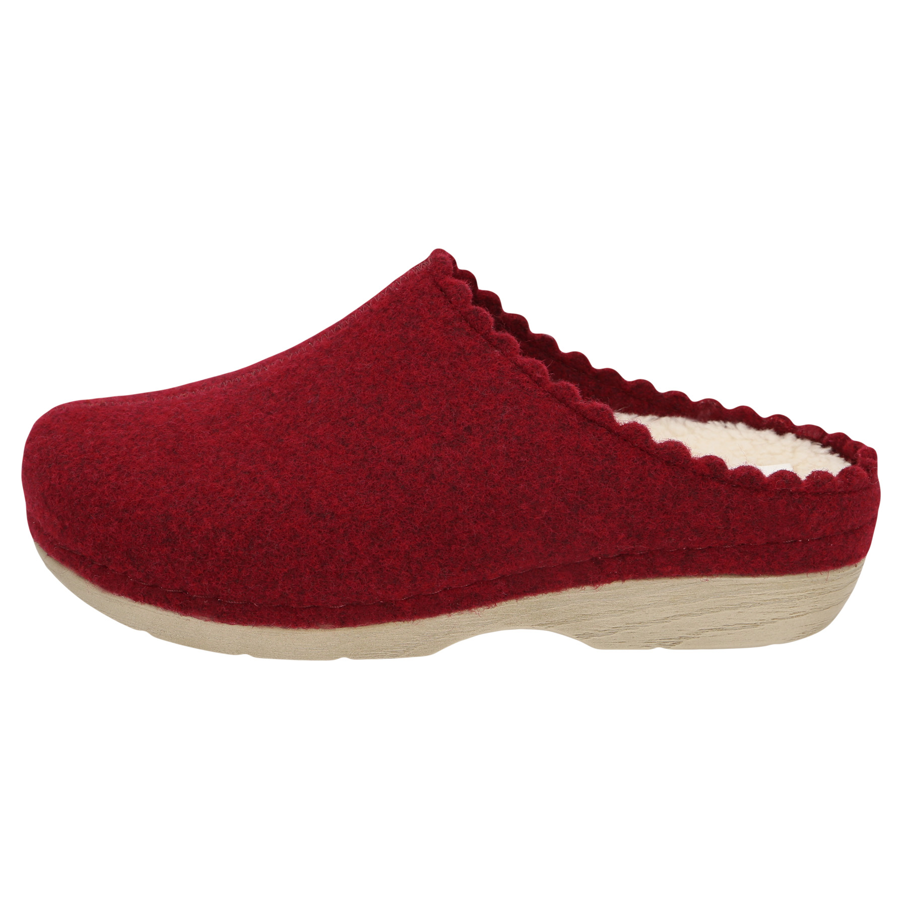 rote hausschuhe seitenansicht links