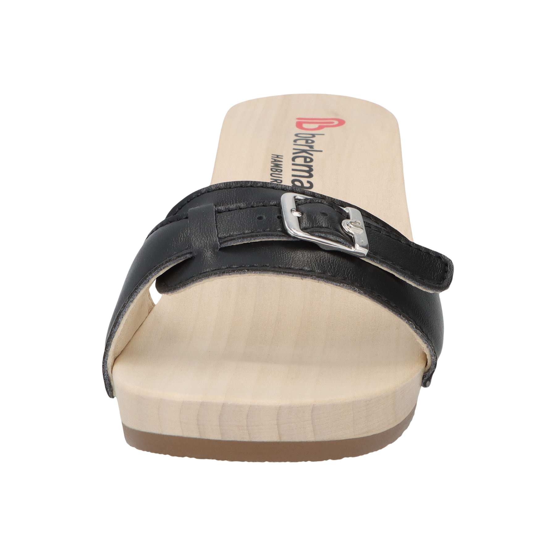 schwarze holzschuhe vorderansicht