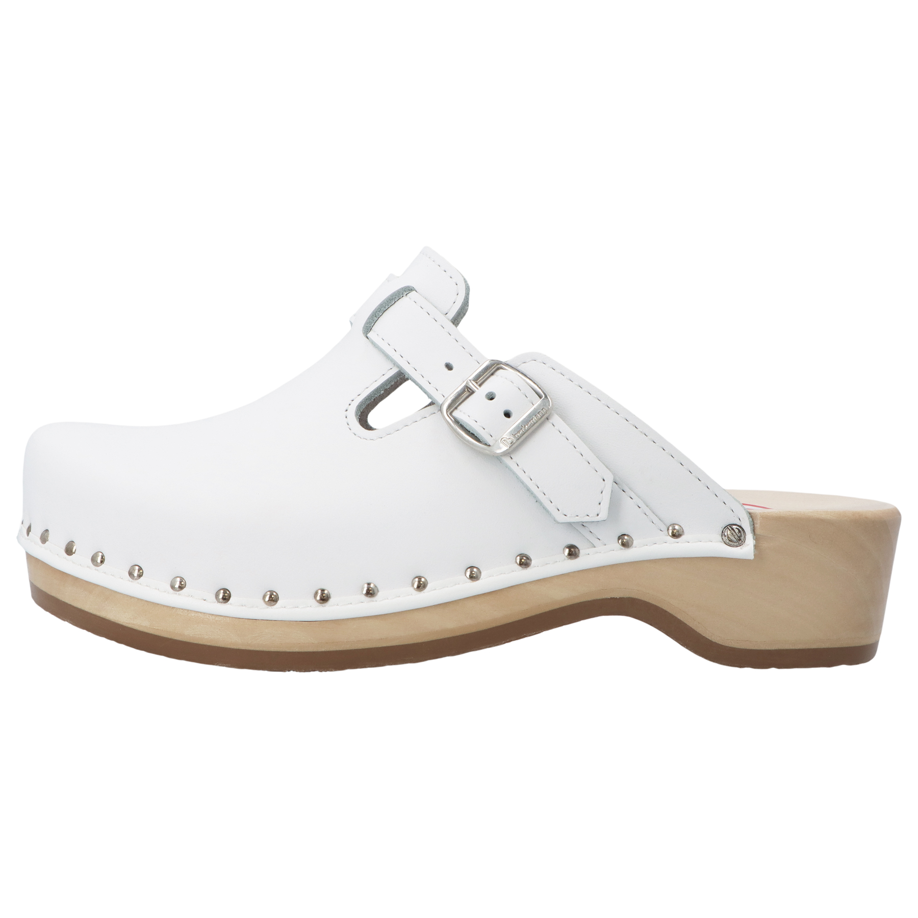 weiße holzschuhe seitenansicht links