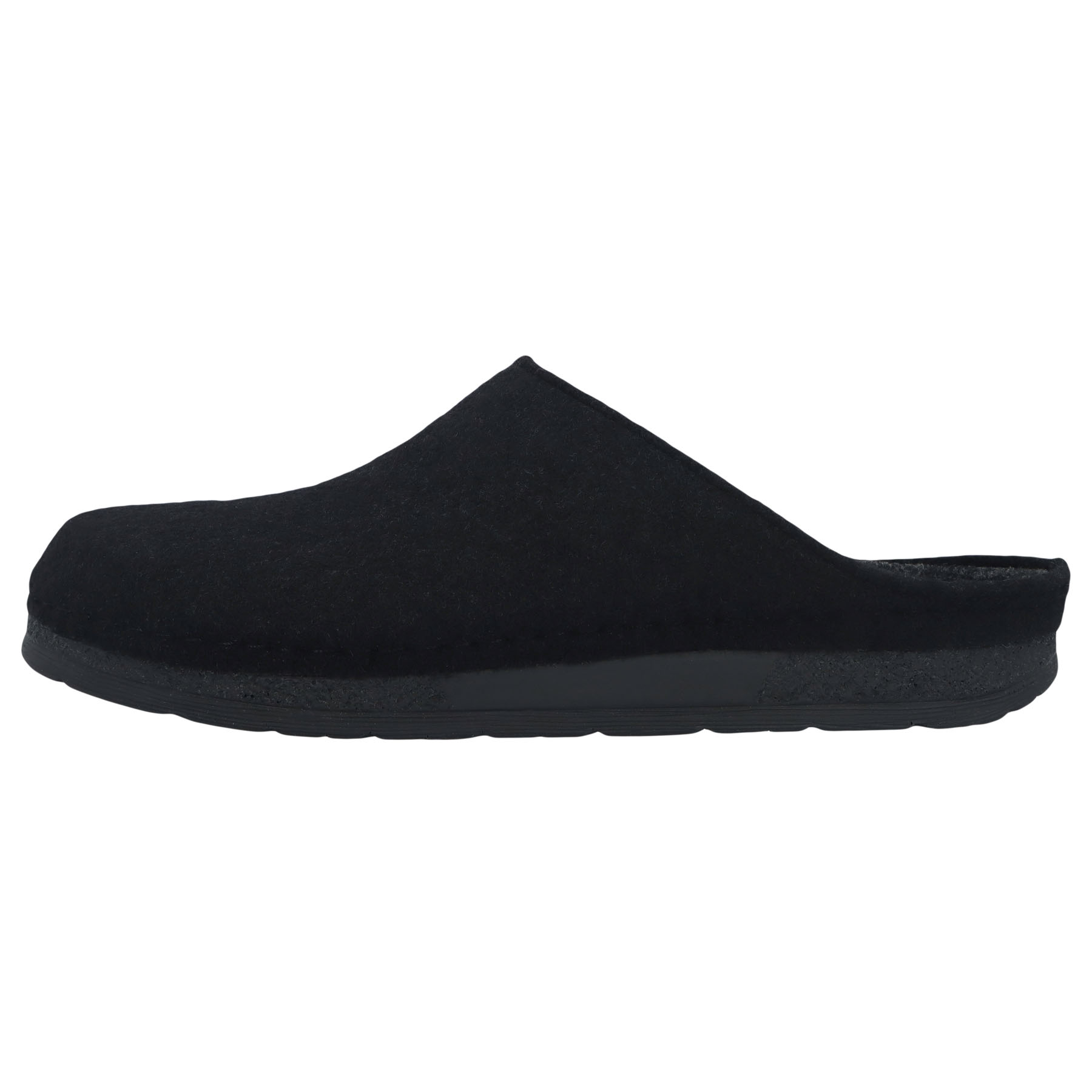 schwarze hausschuhe seitenansicht links