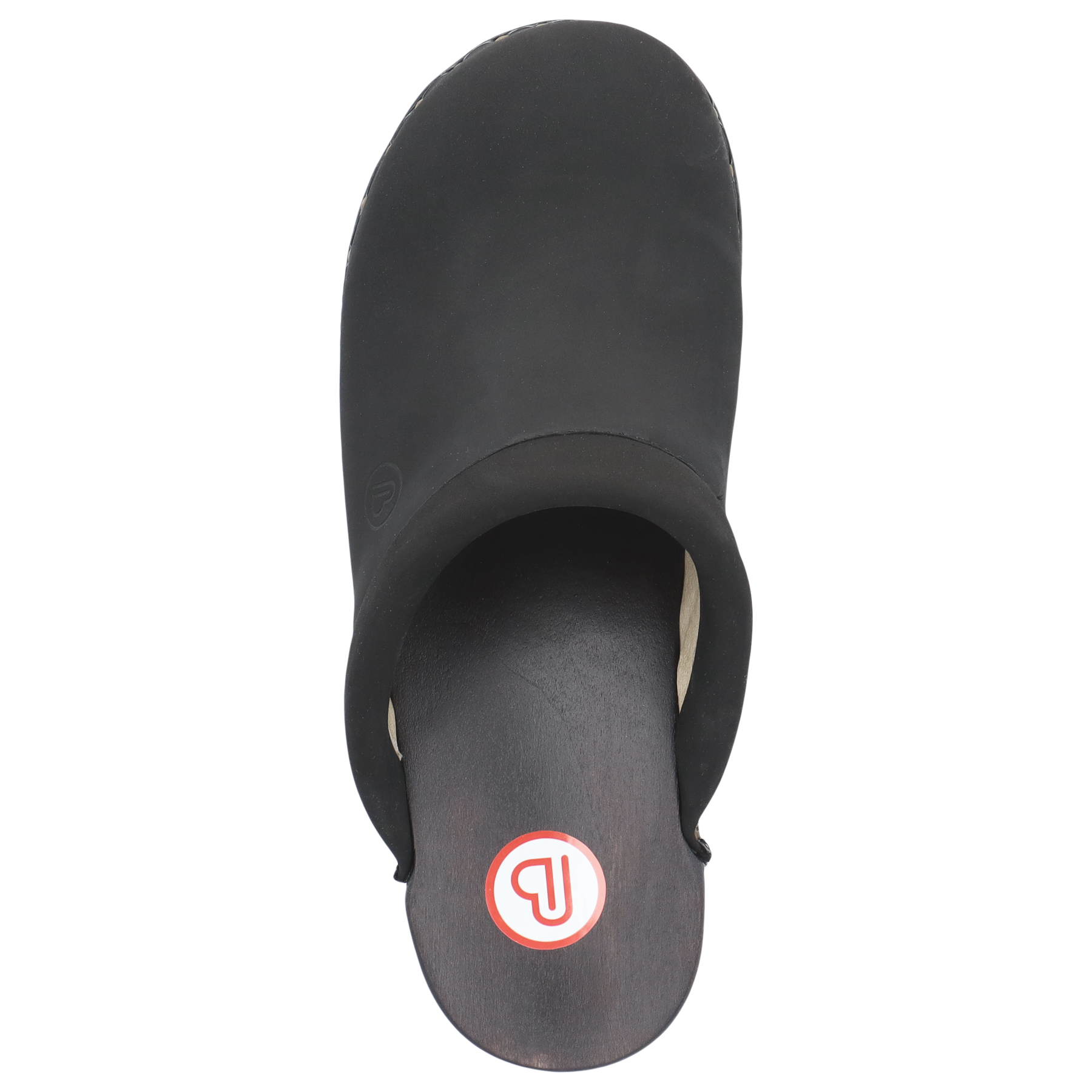 schwarze holzschuhe draufsicht