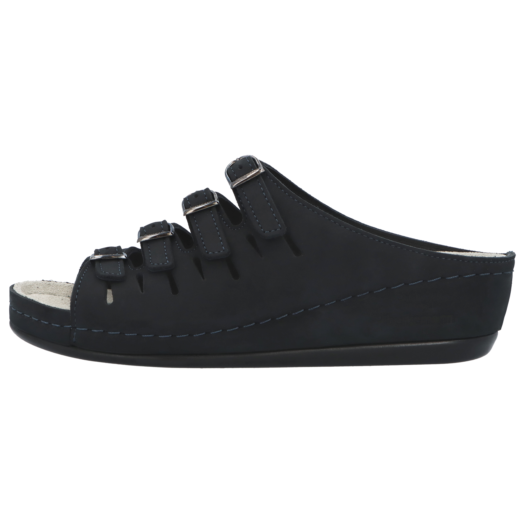 blaue pantolette seitenansicht links