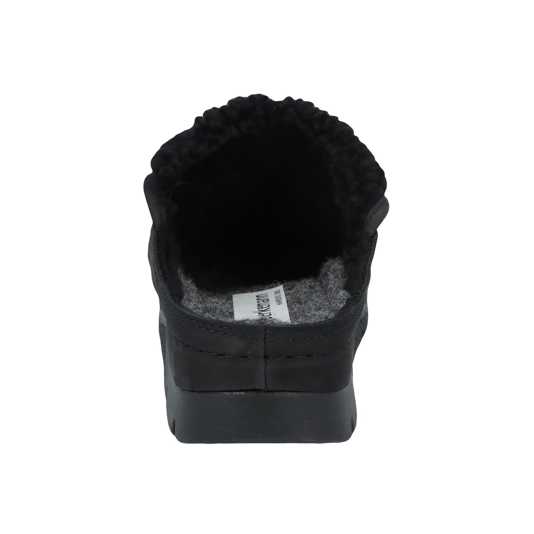 schwarze clogs hinteransicht