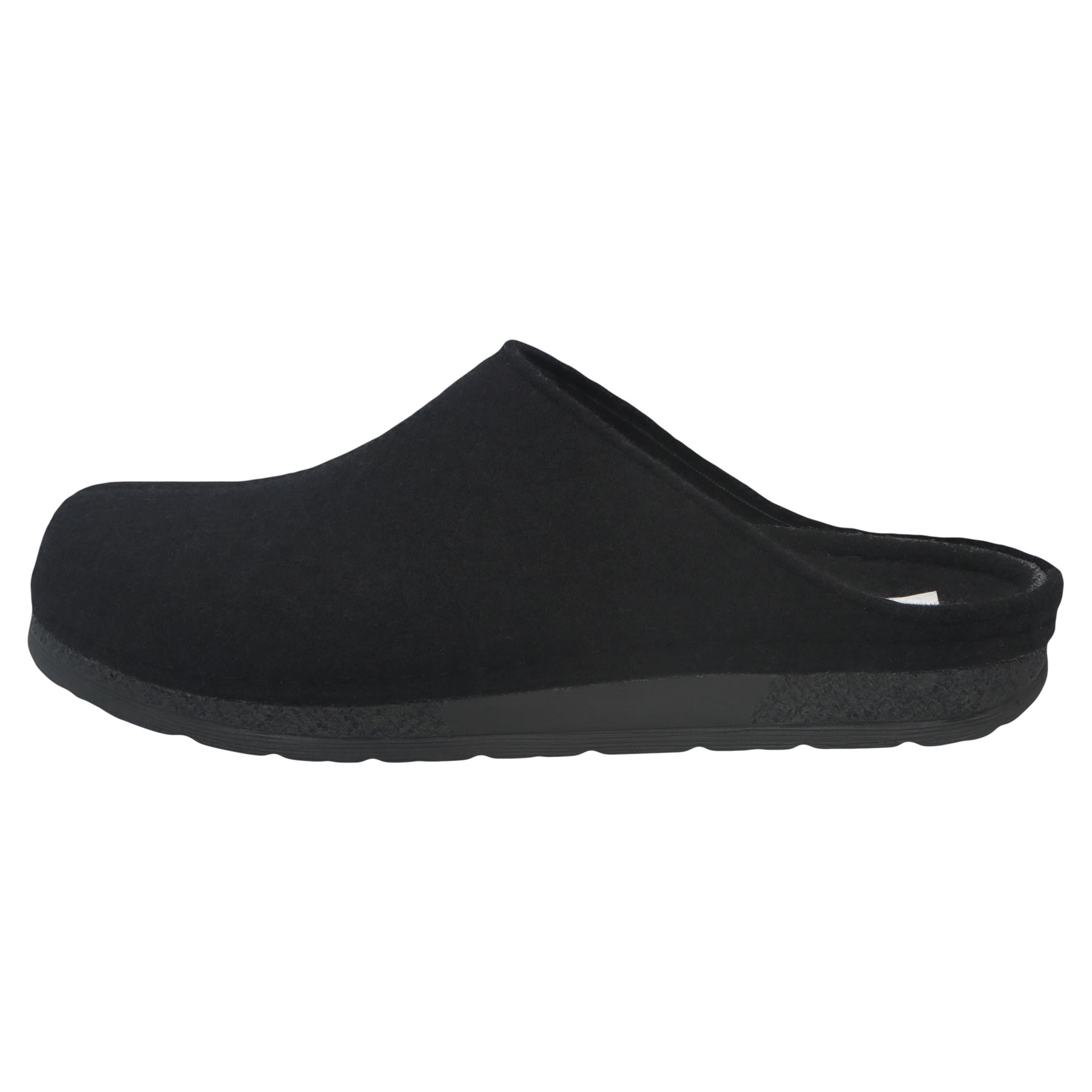 schwarze hausschuhe seitenansicht links