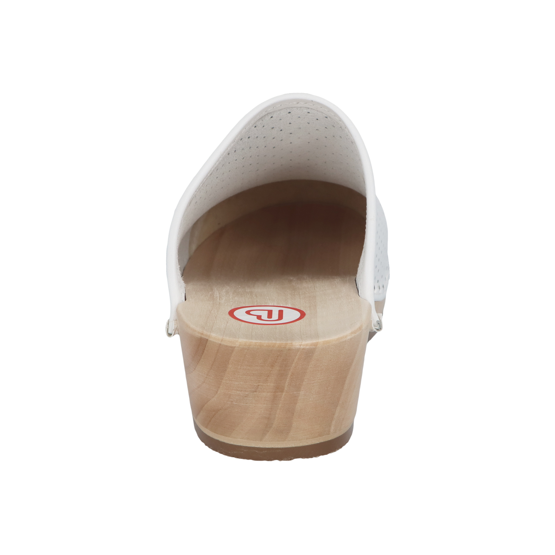 weiße holzschuhe hinteransicht