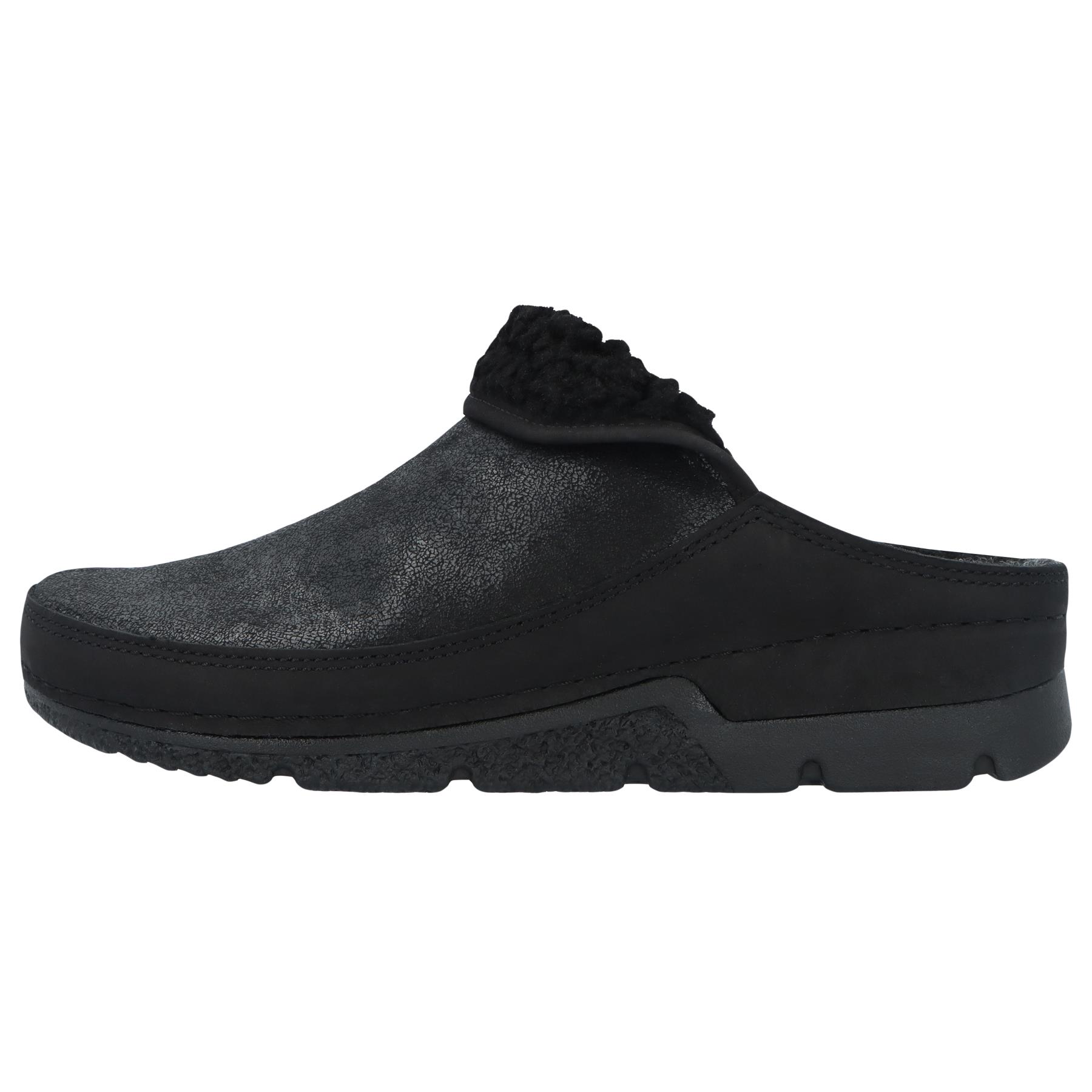 schwarze clogs seitenansicht links