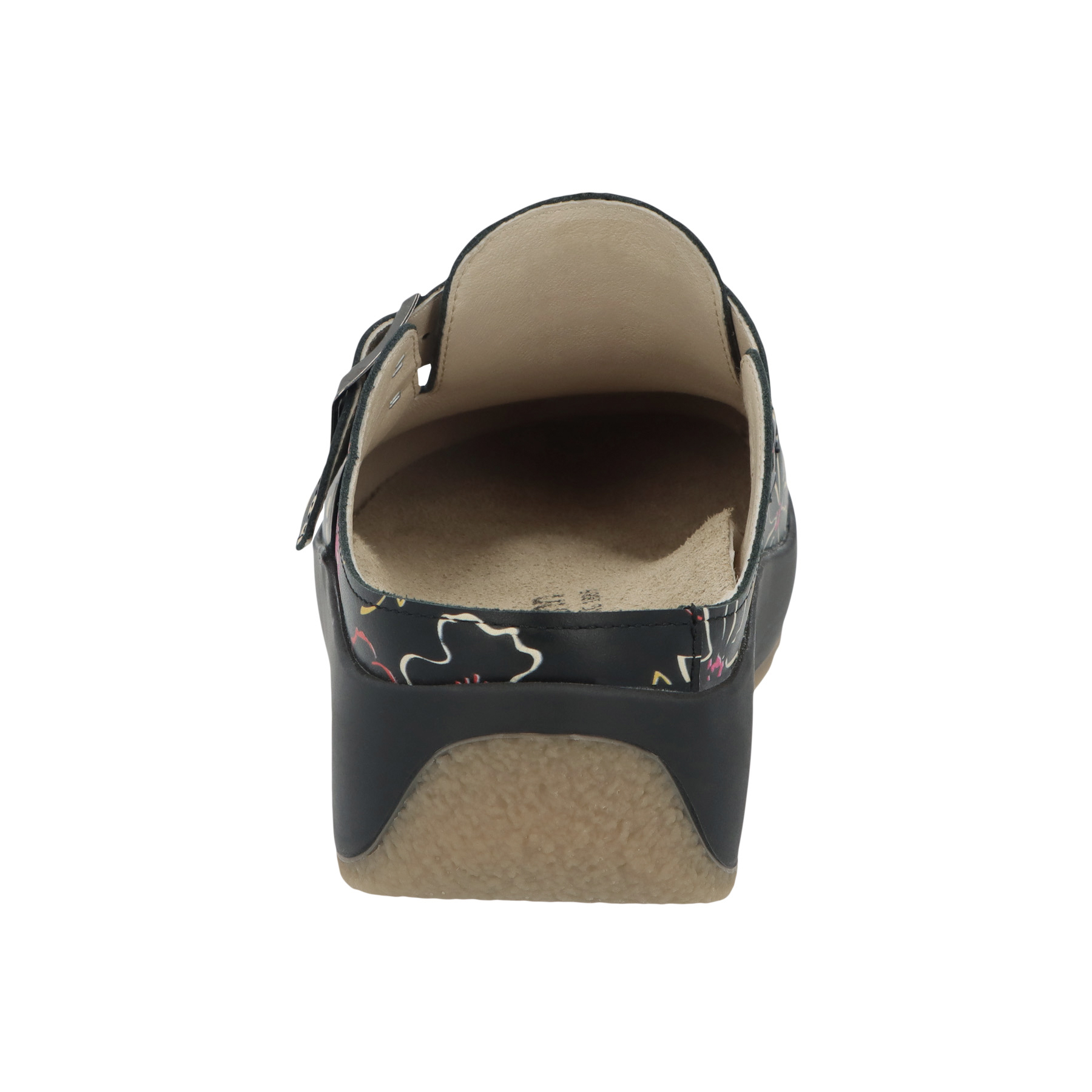 schwarze clogs hinteransicht