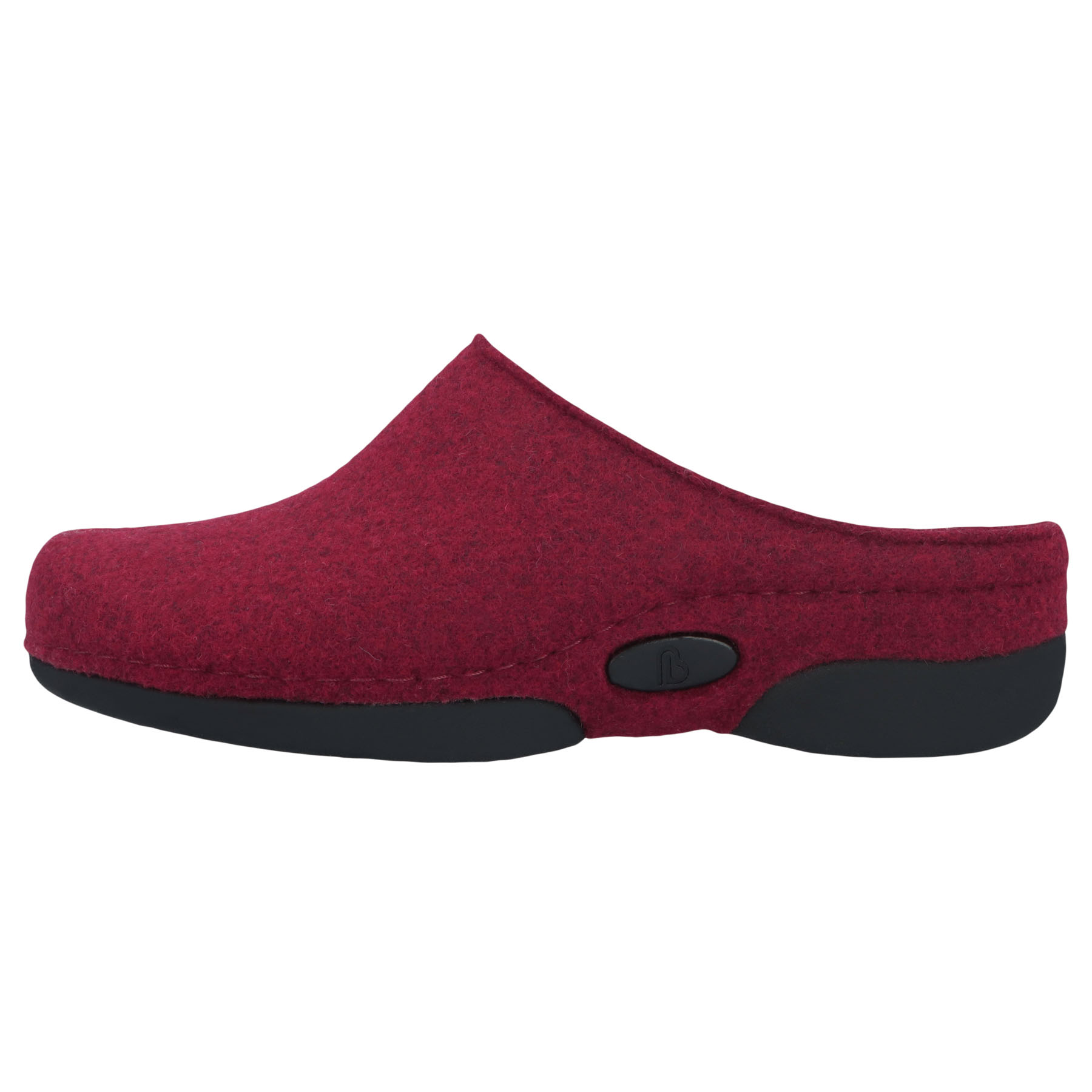 rote hausschuhe seitenansicht links