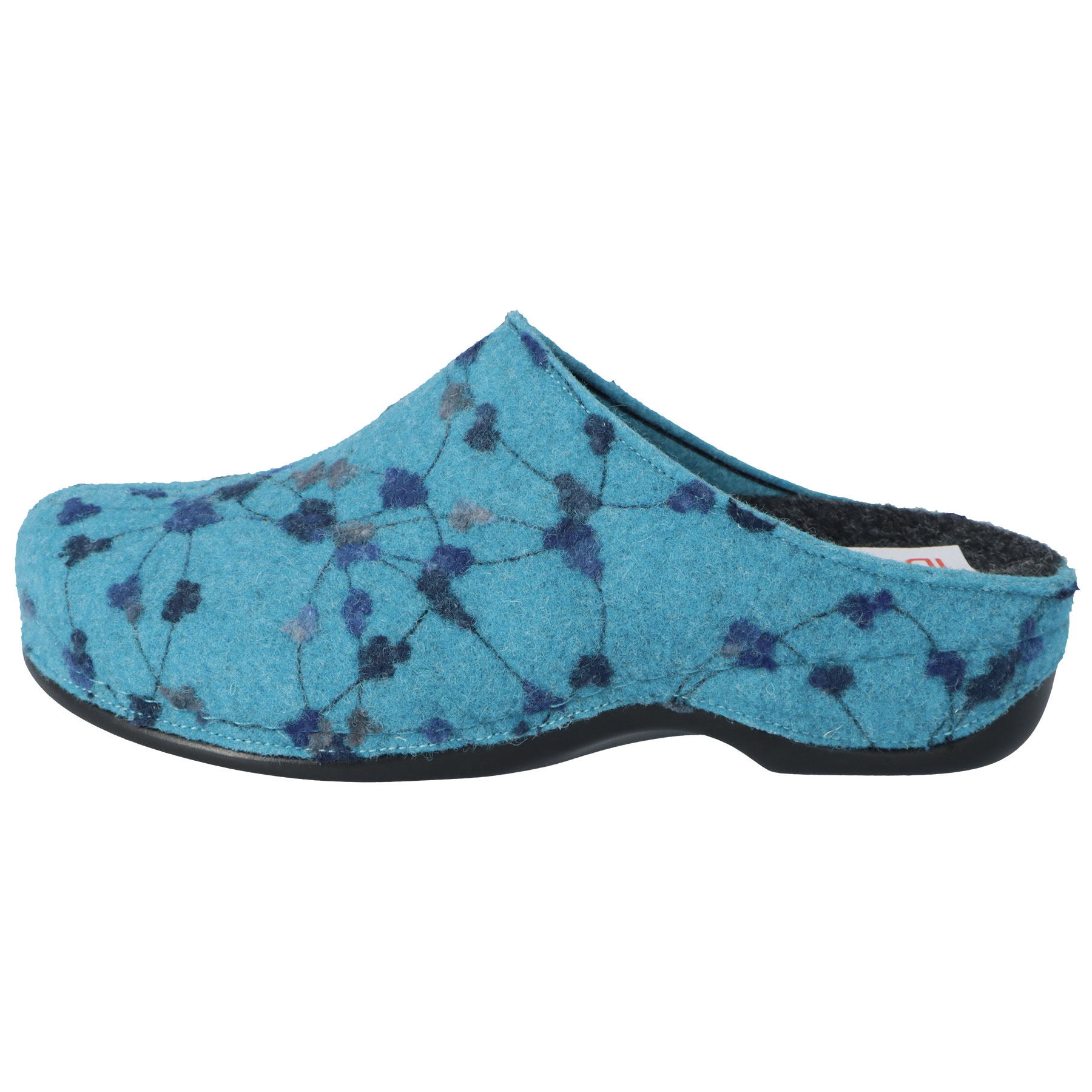 blaue hausschuhe seitenansicht links