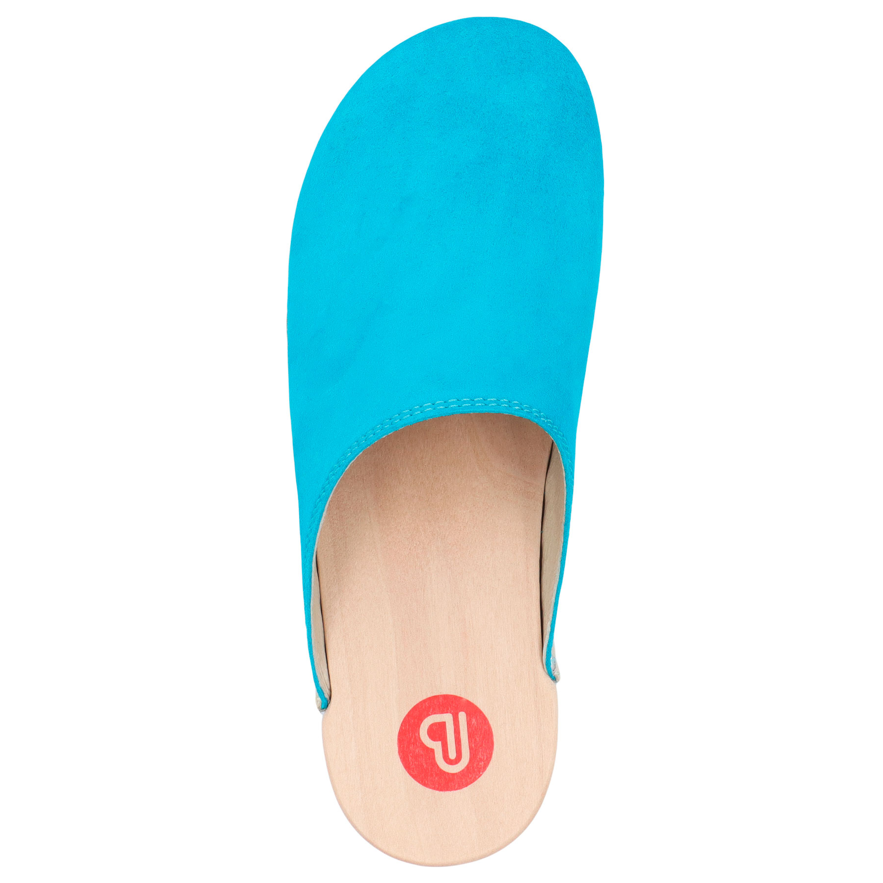blaue holzschuhe draufsicht