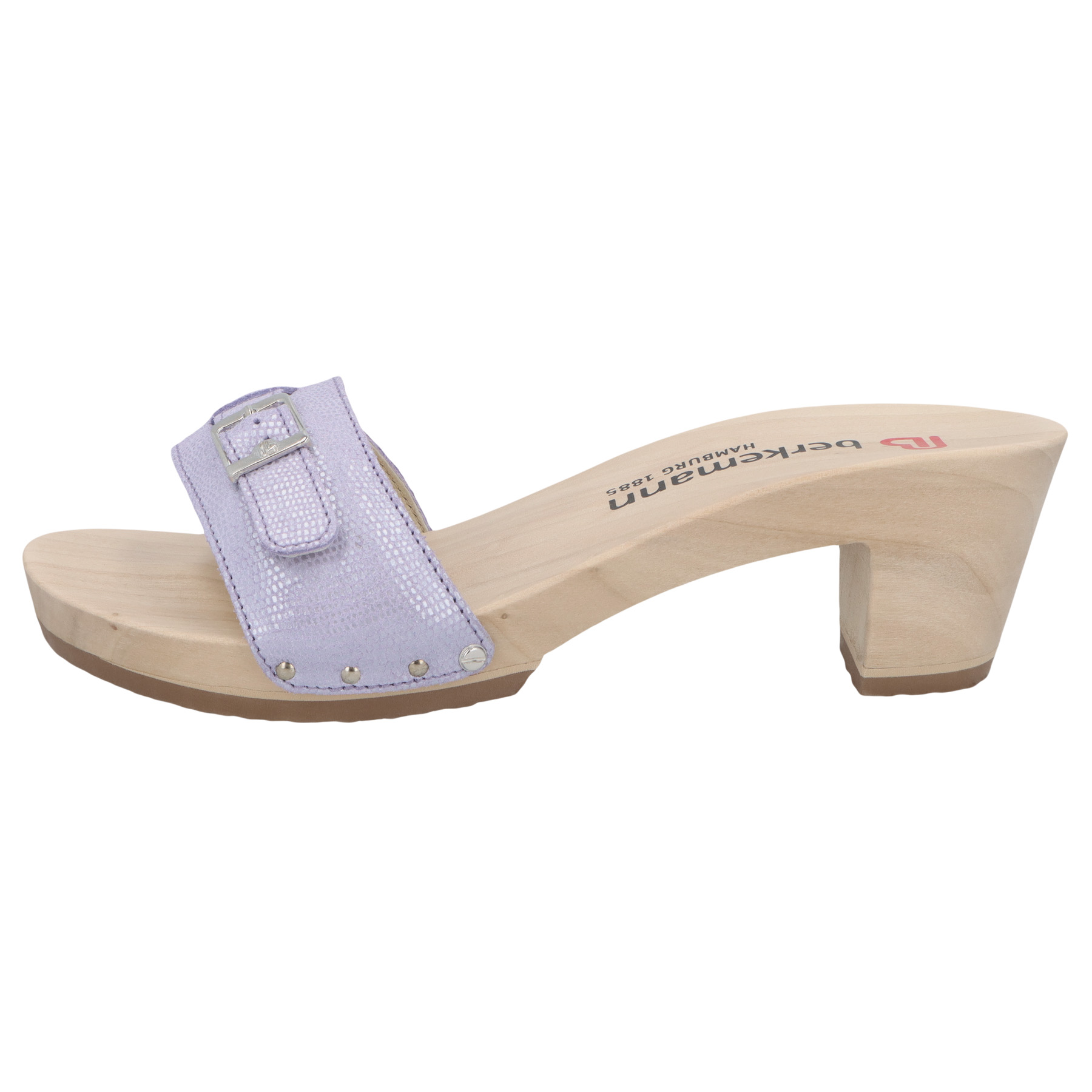 blaue holzschuhe seitenansicht links