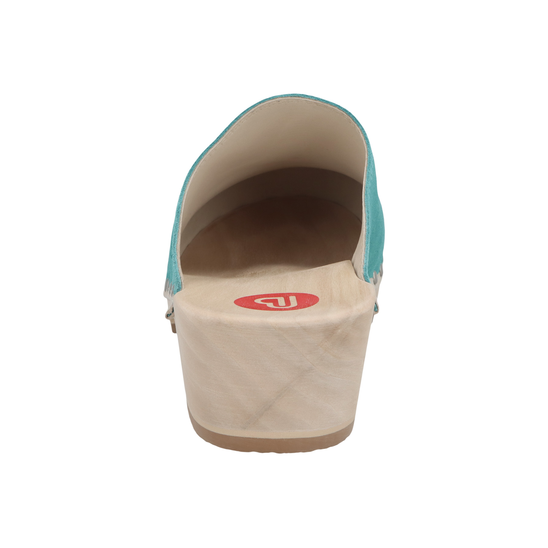 grüne holzschuhe hinteransicht