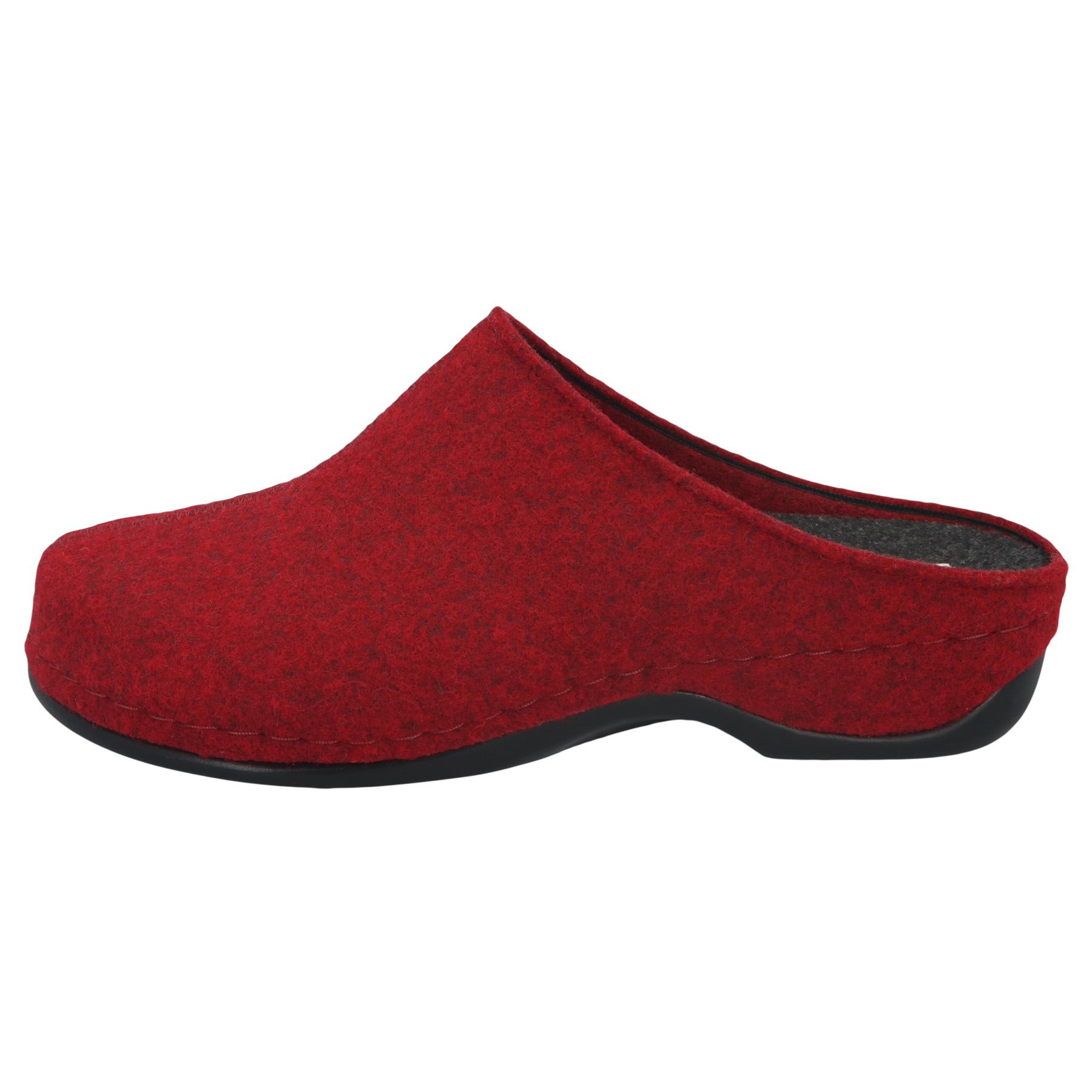 rote hausschuhe seitenansicht links