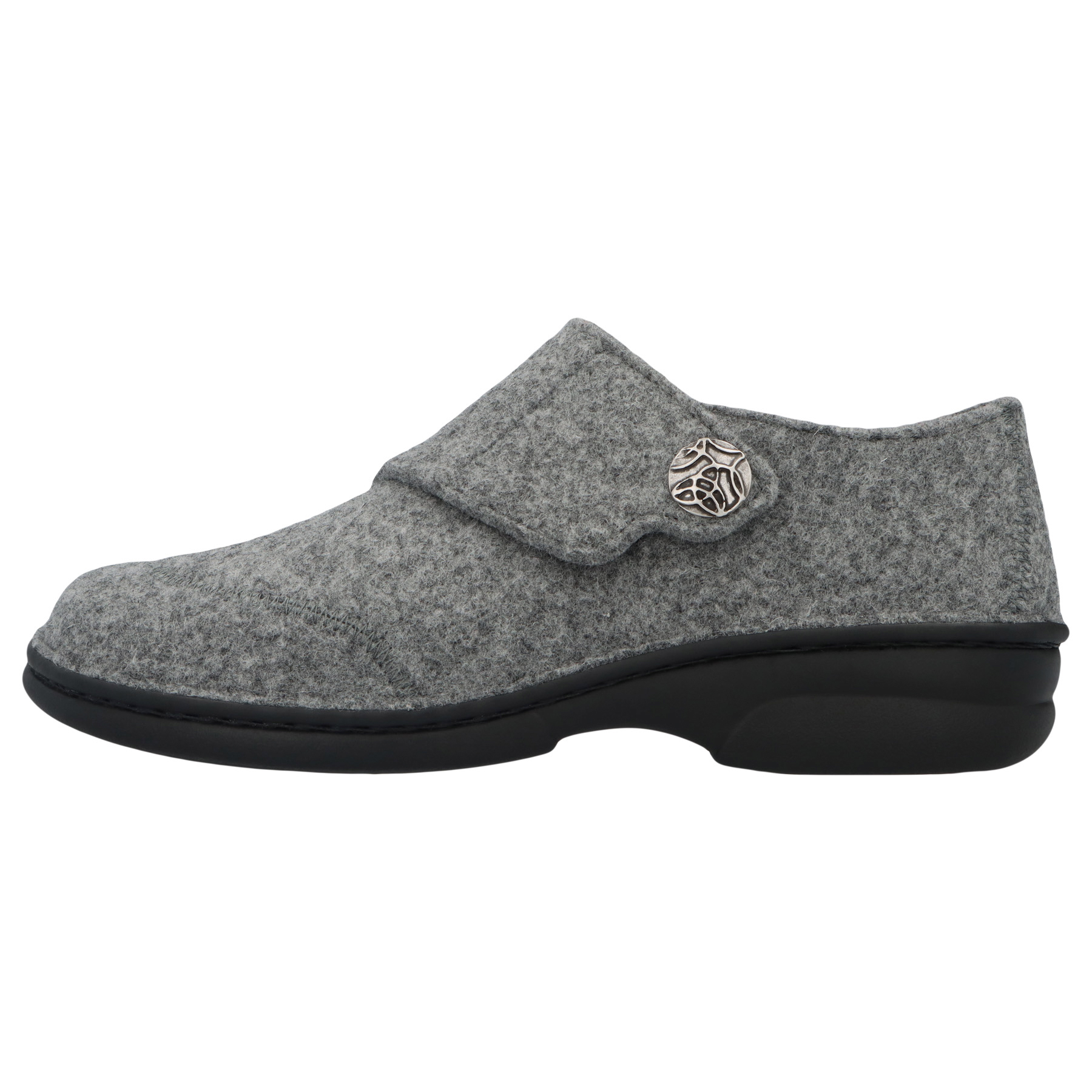 graue hausschuhe seitenansicht links