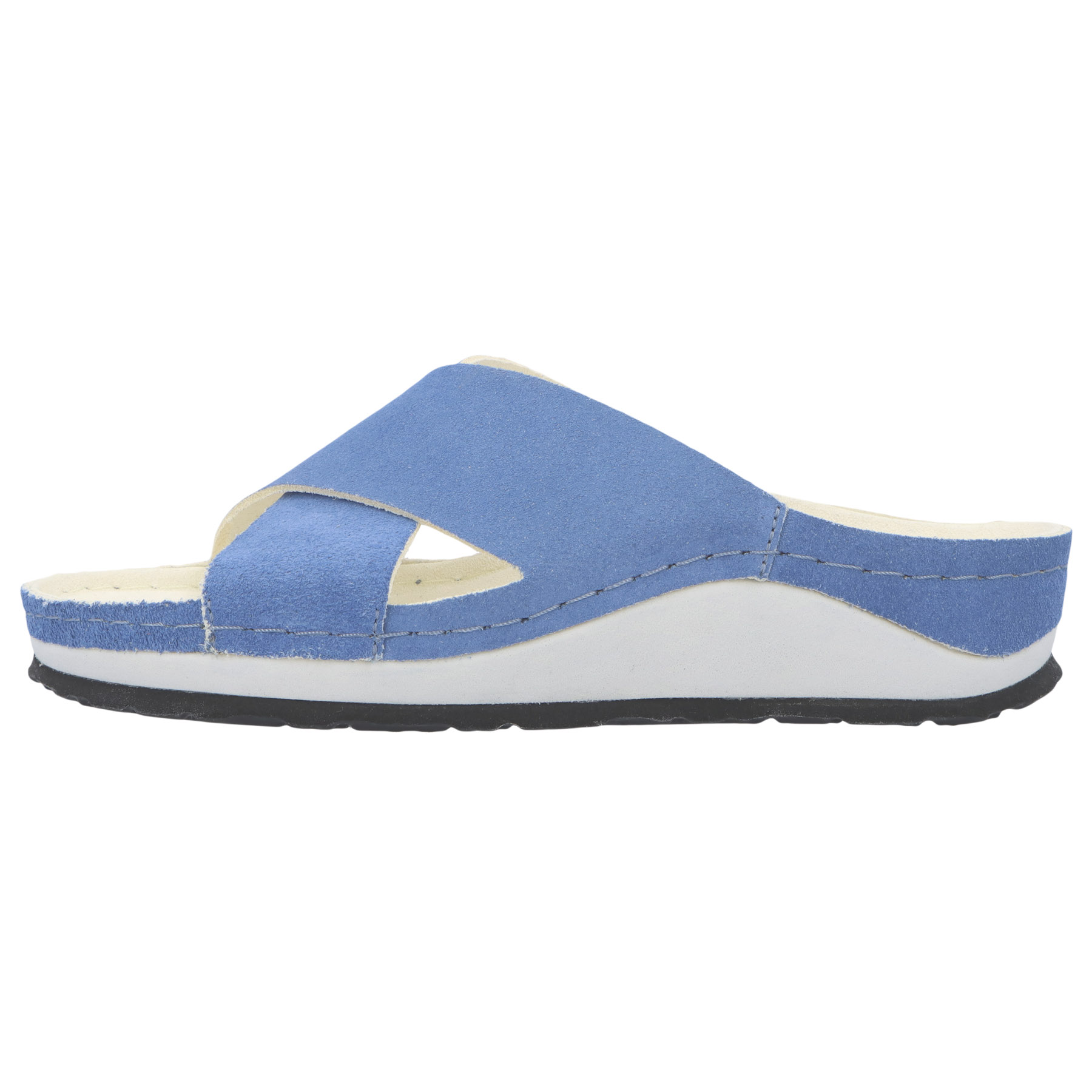 blaue pantolette seitenansicht links