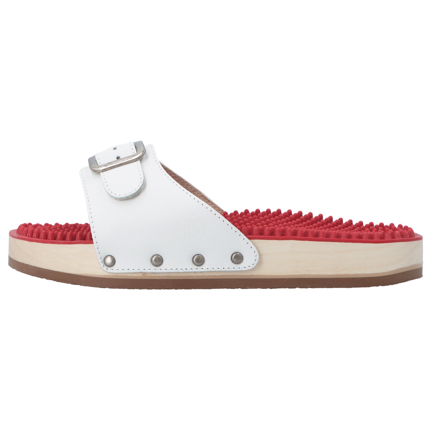 weiße holzschuhe seitenansicht links