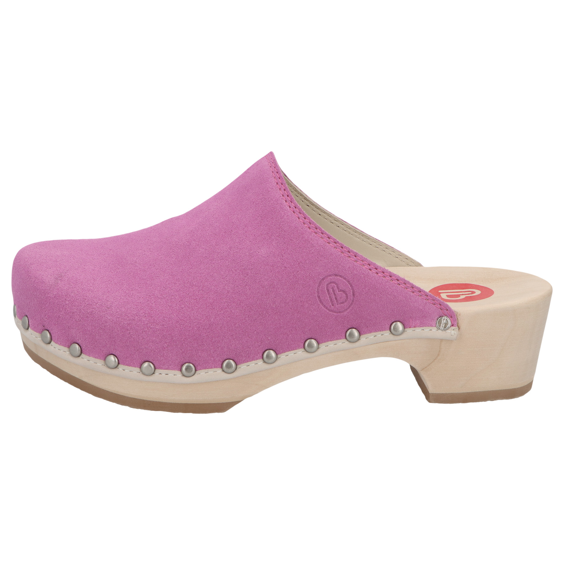 rote holzschuhe seitenansicht links