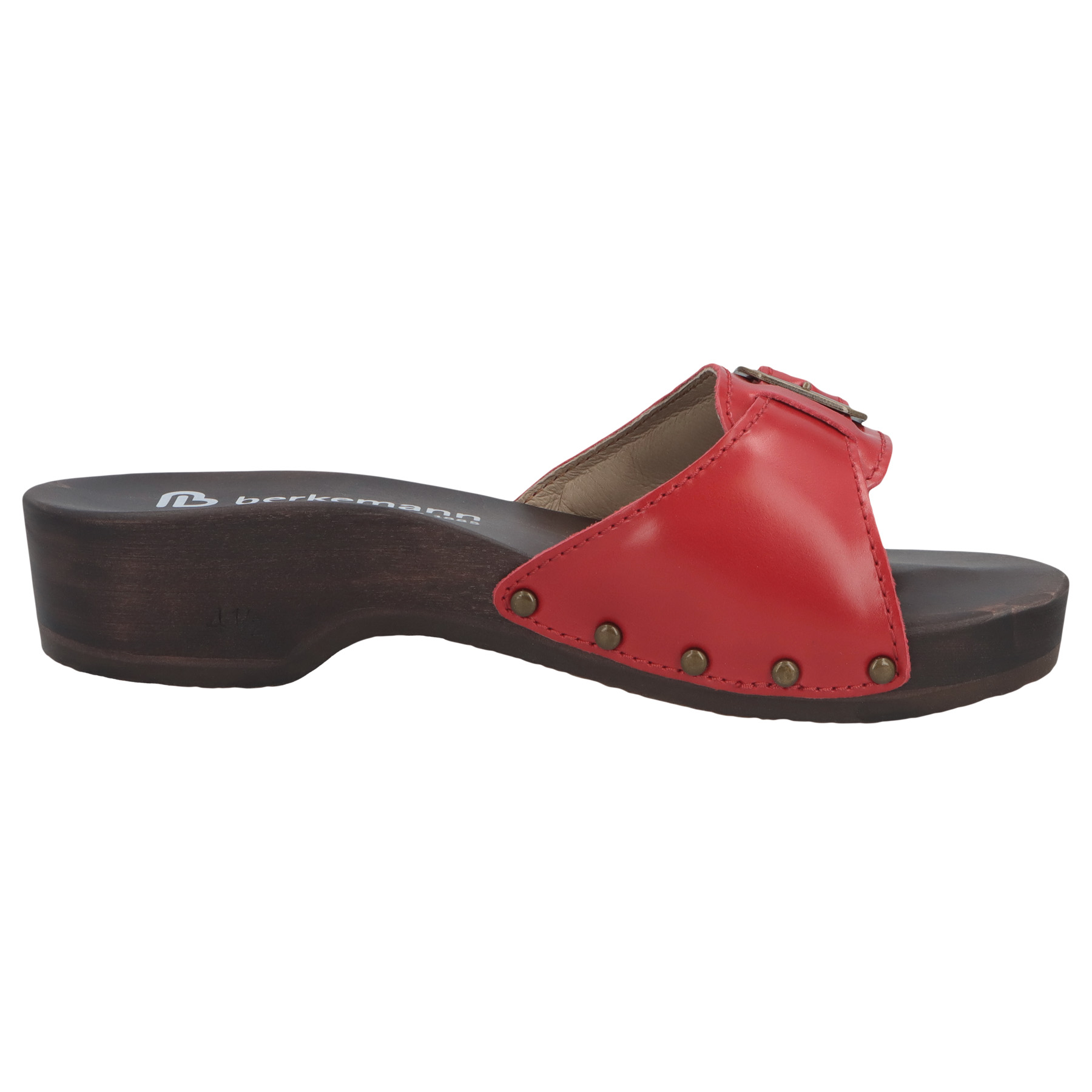 rote holzschuhe seitenansicht rechts