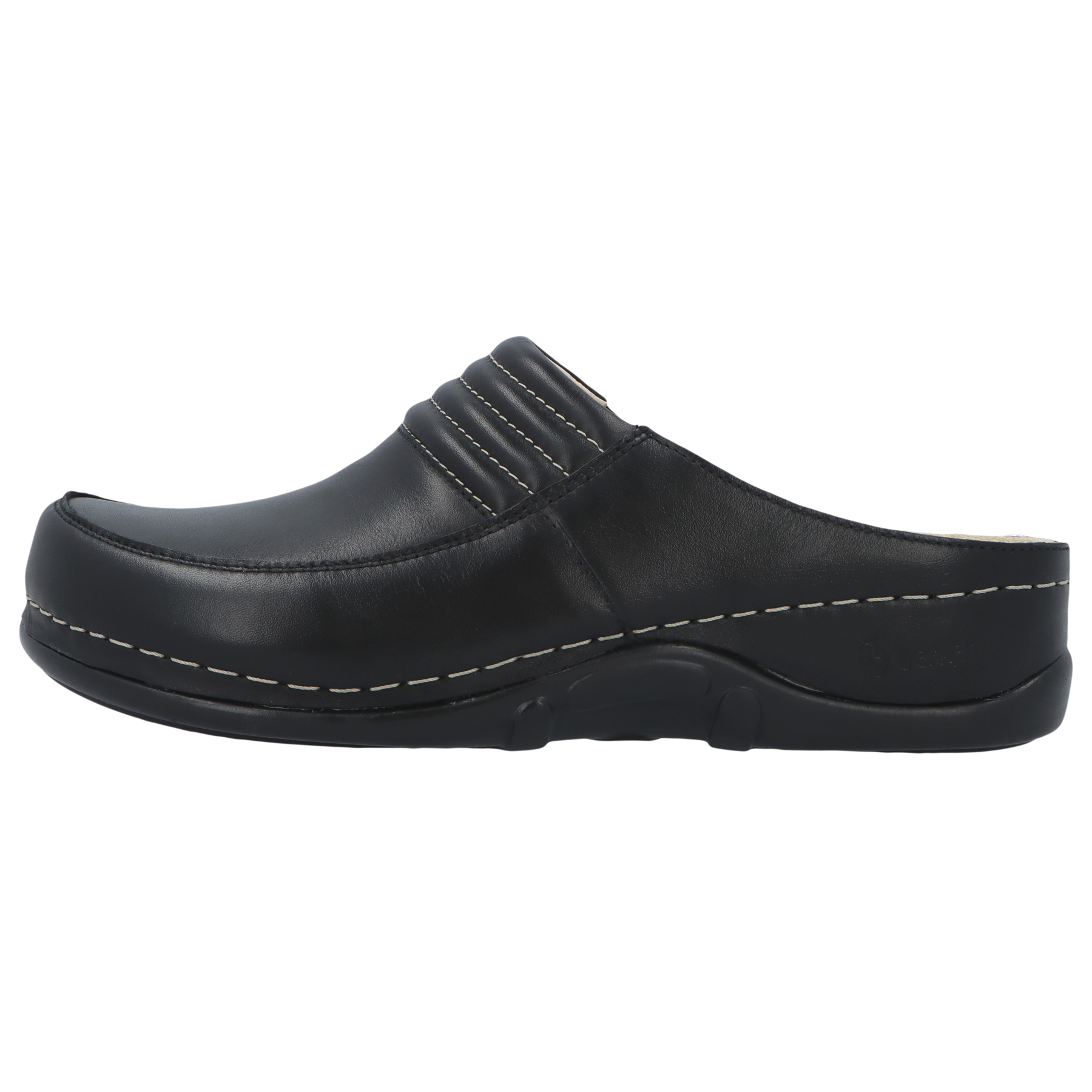 schwarze clogs seitenansicht links