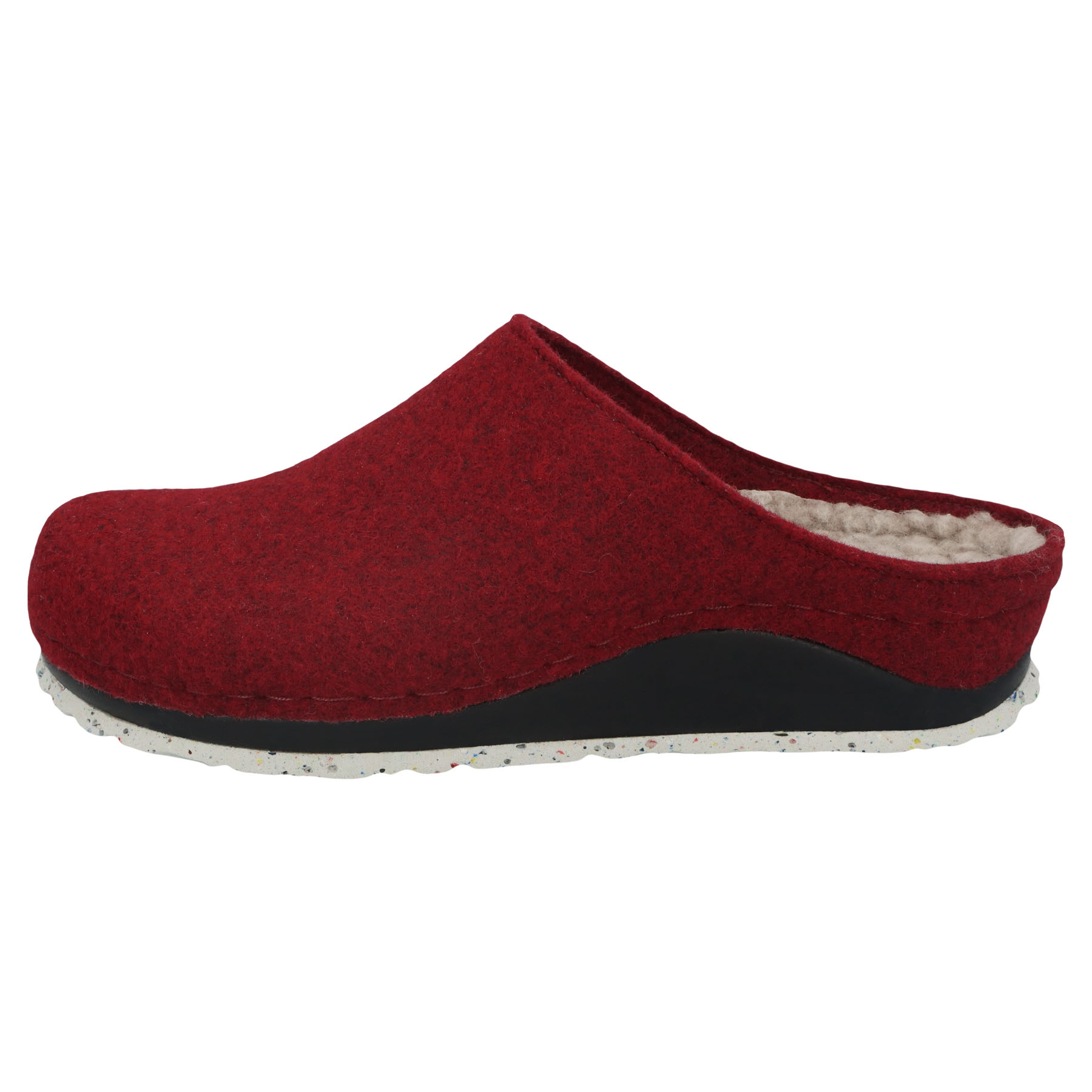 rote hausschuhe seitenansicht links