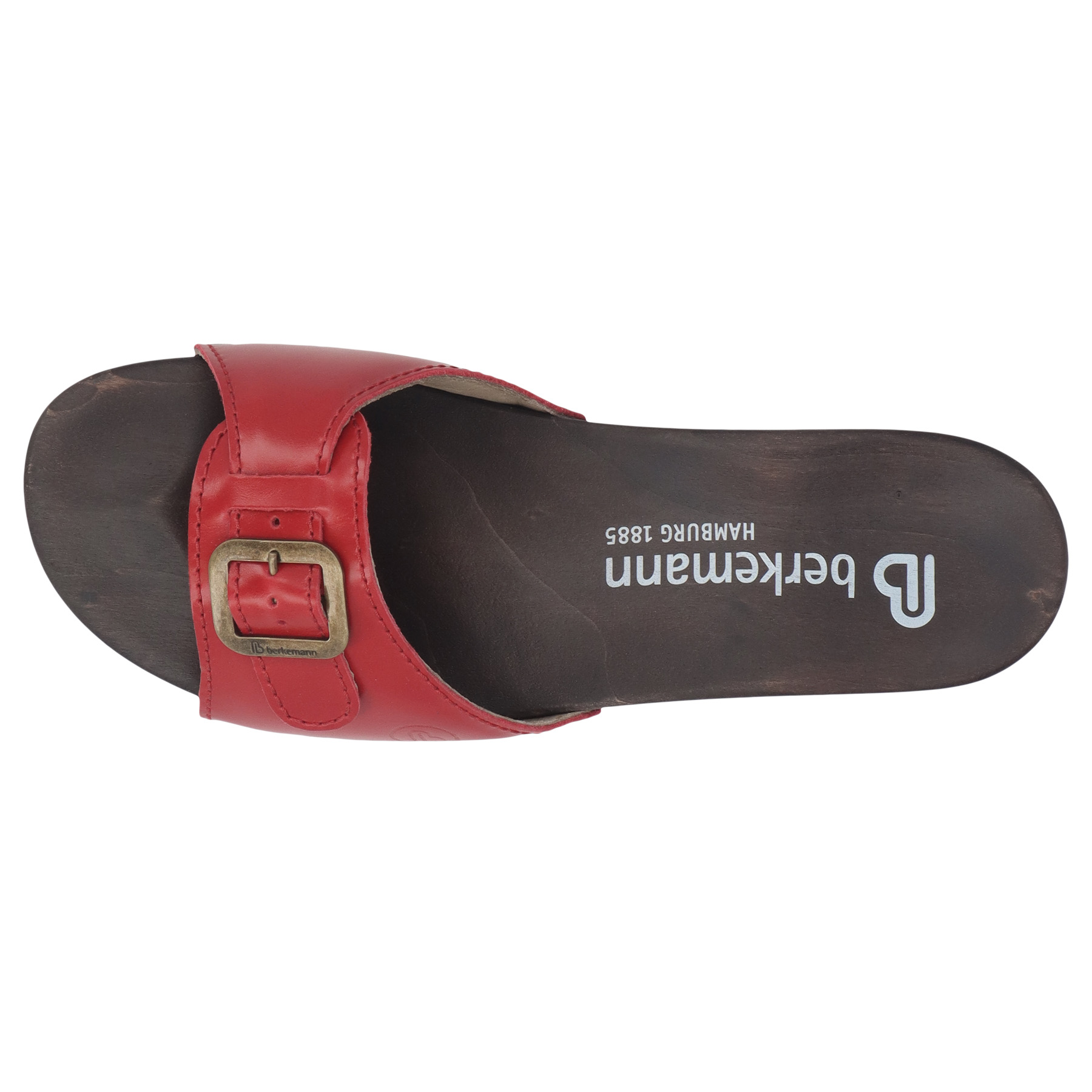 rote holzschuhe draufsicht