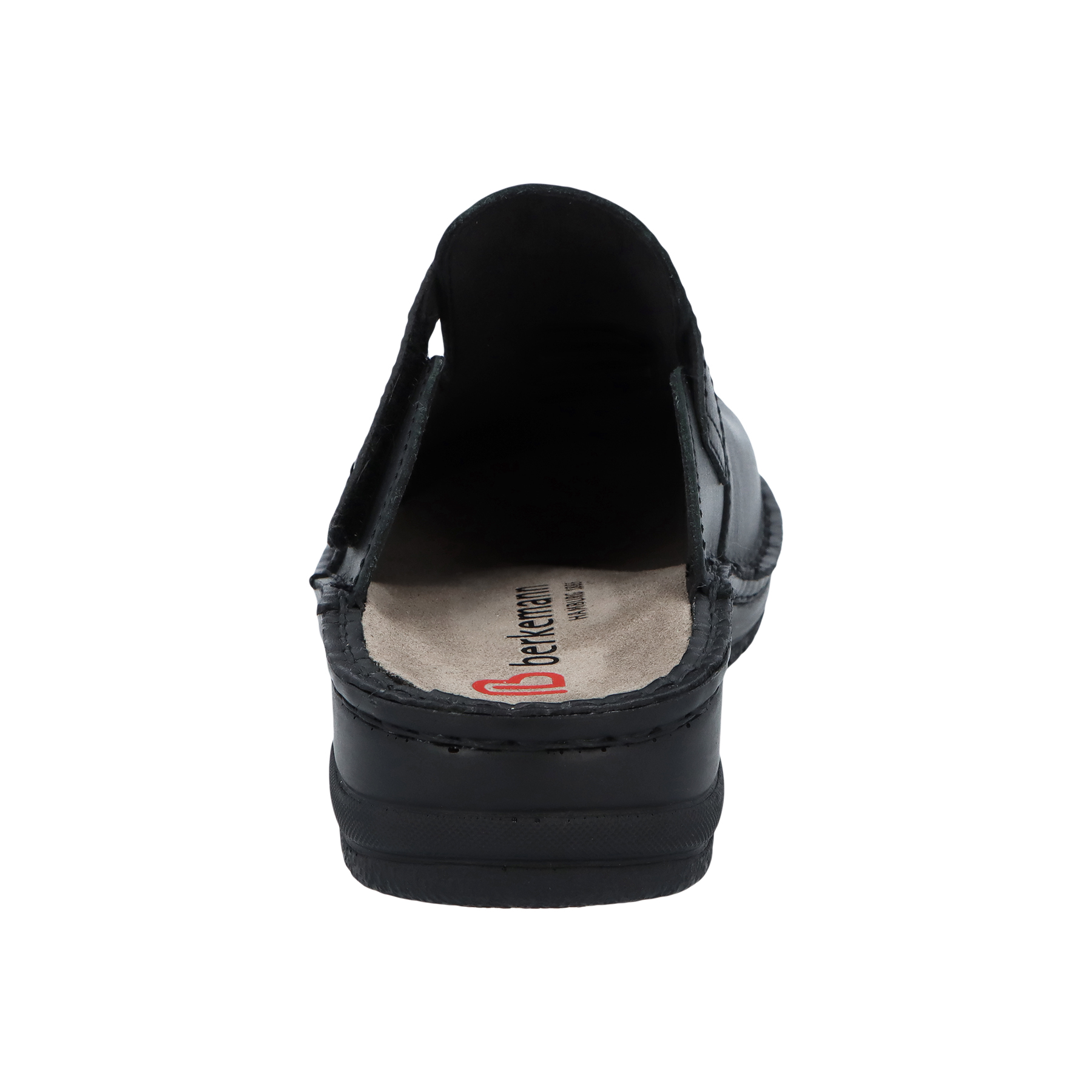 schwarze clogs hinteransicht