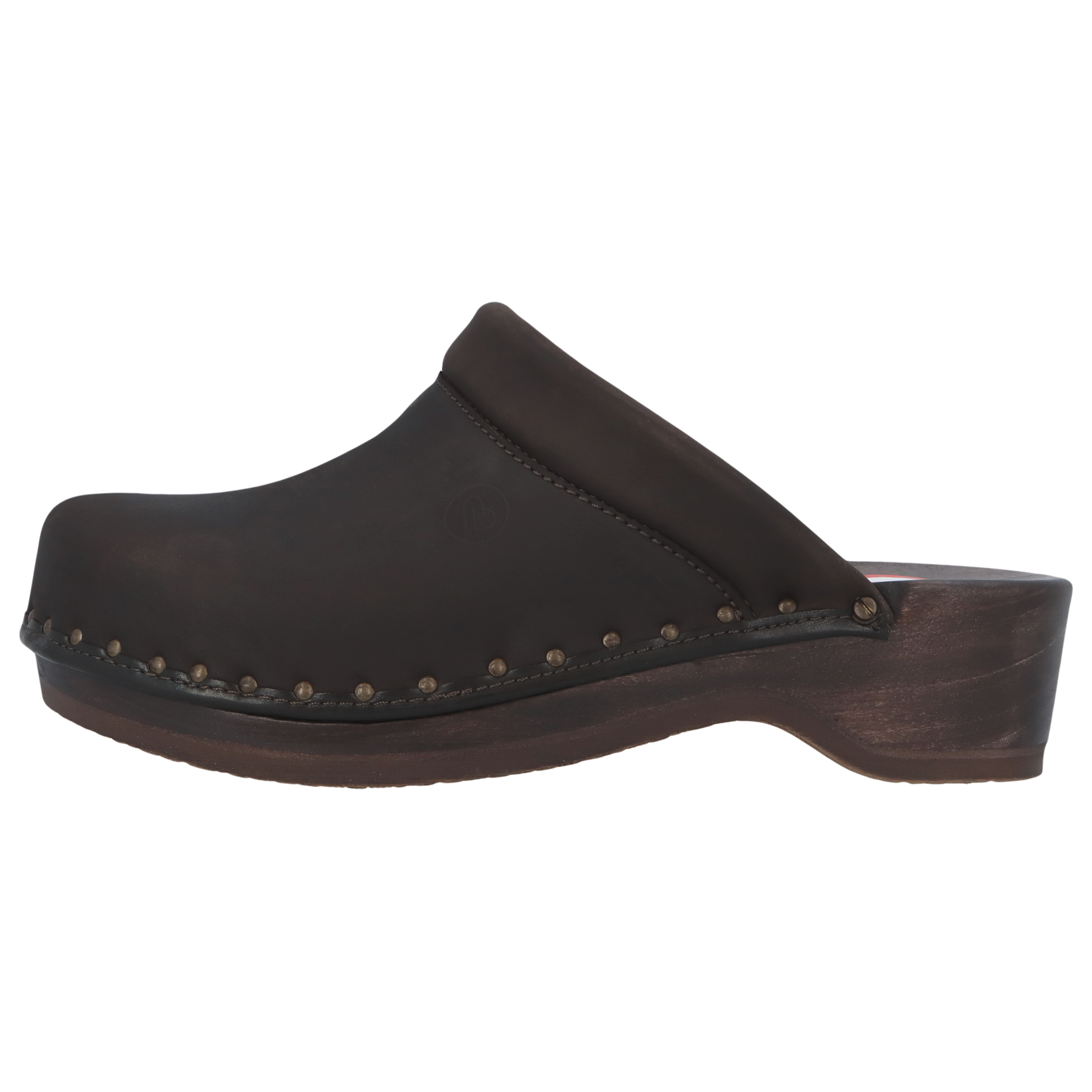 braune holzschuhe seitenansicht links