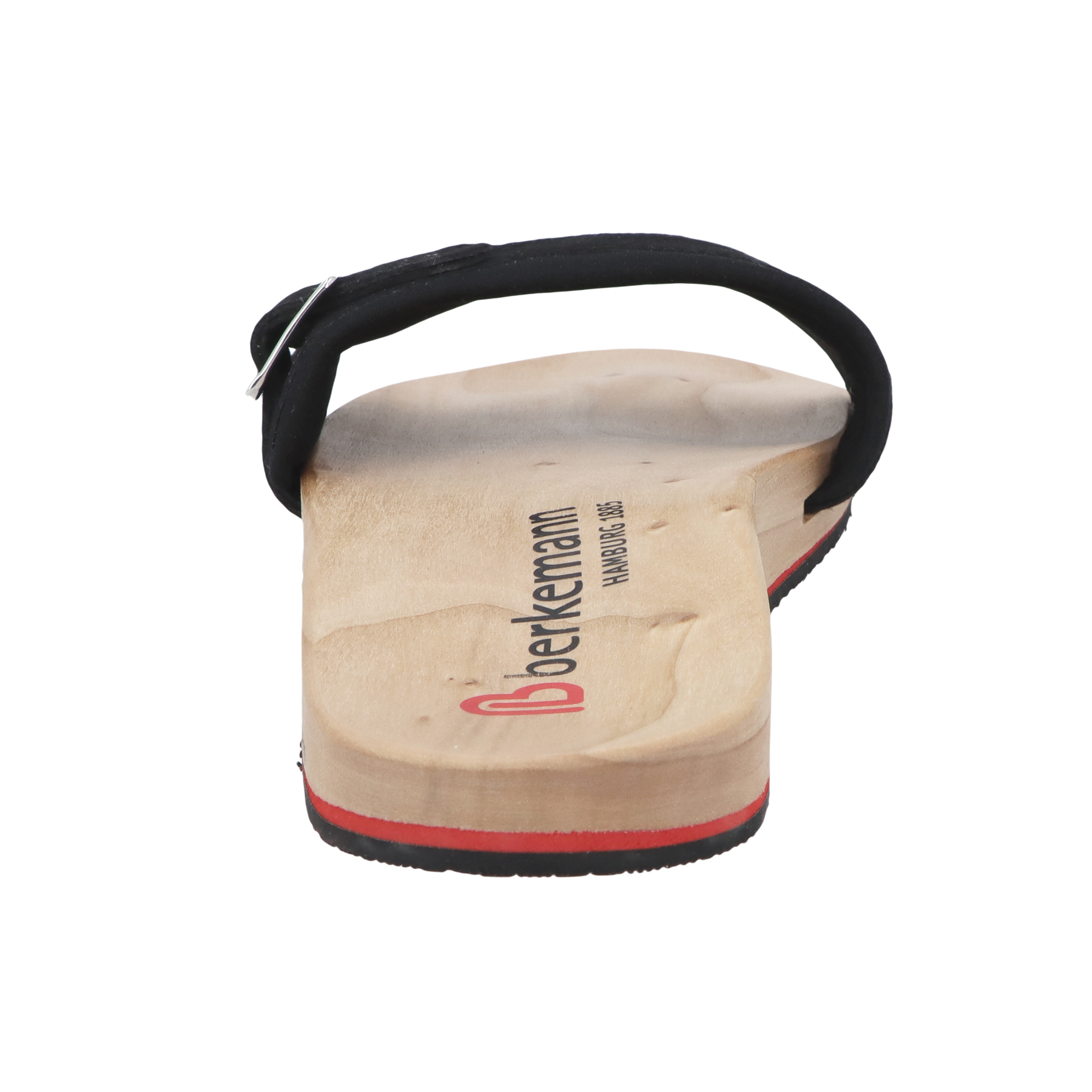 schwarze holzschuhe hinteransicht