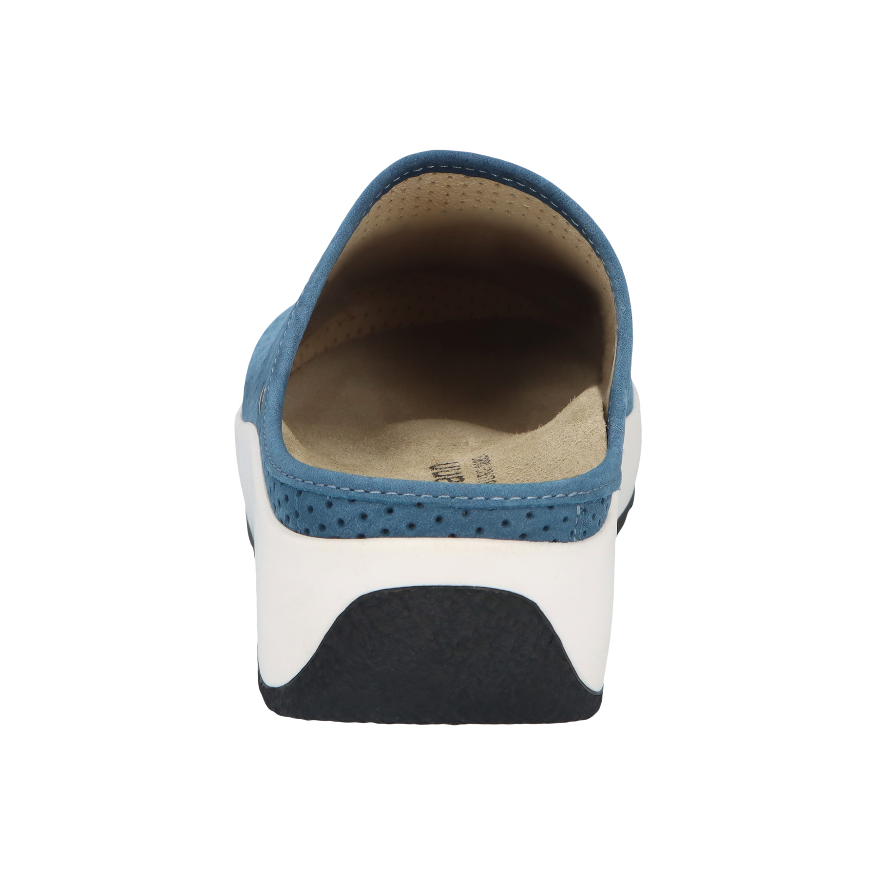 blaue clogs hinteransicht