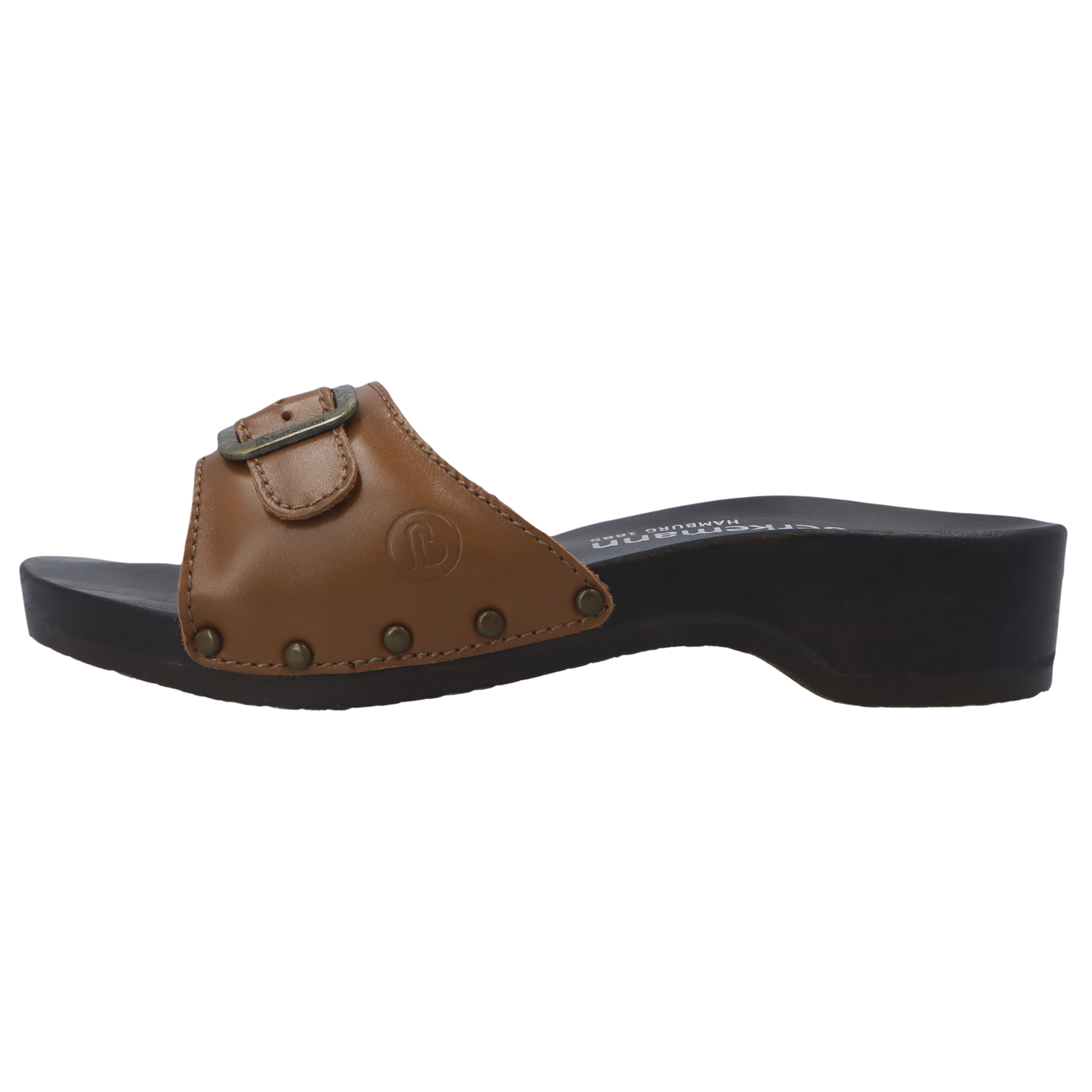 braune holzschuhe seitenansicht links