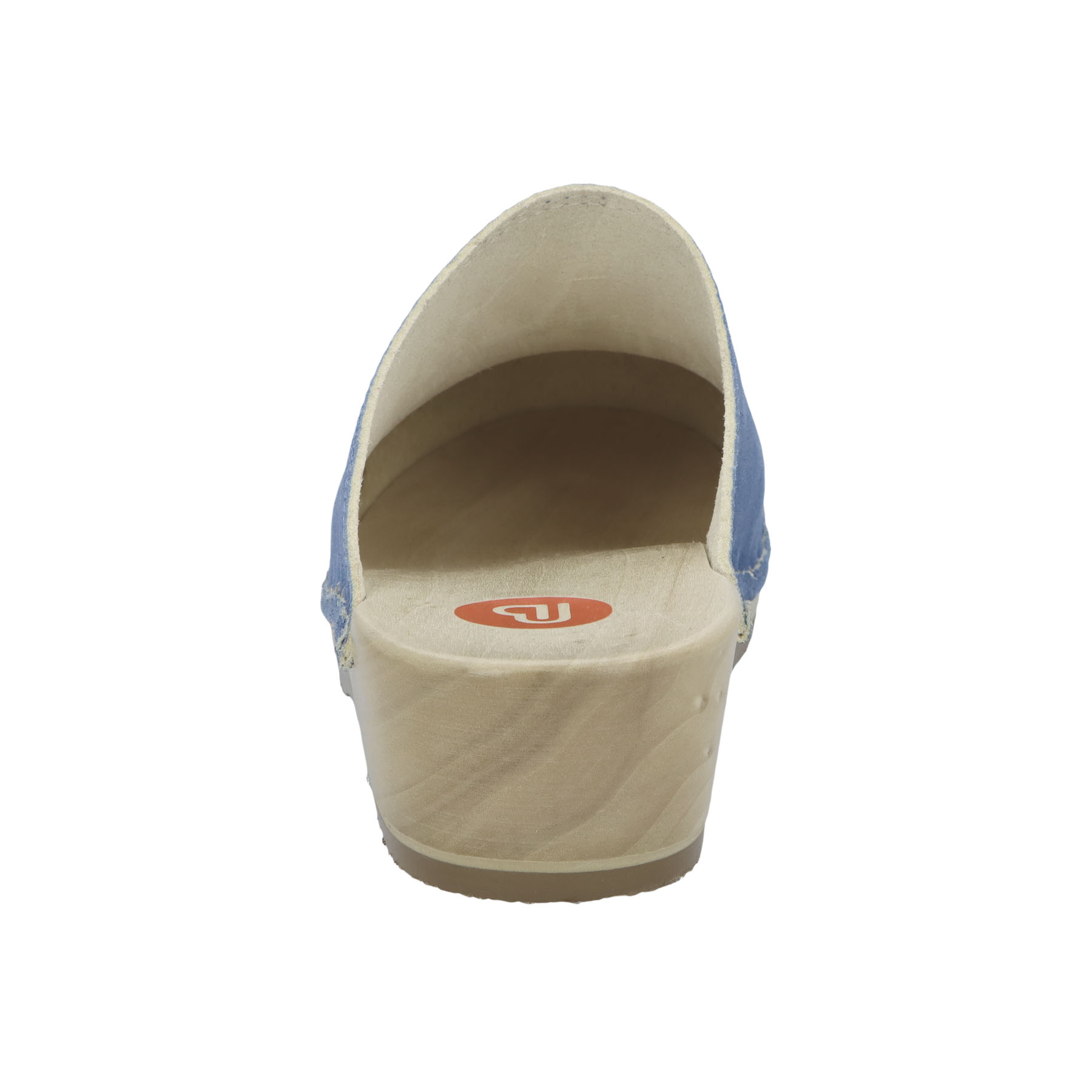 blaue holzschuhe hinteransicht