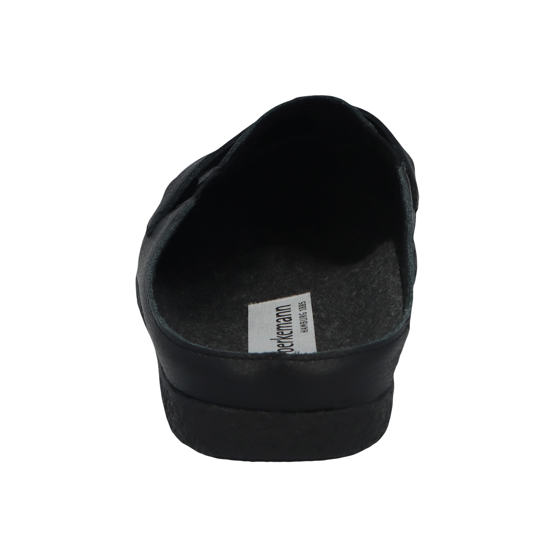 schwarze clogs hinteransicht