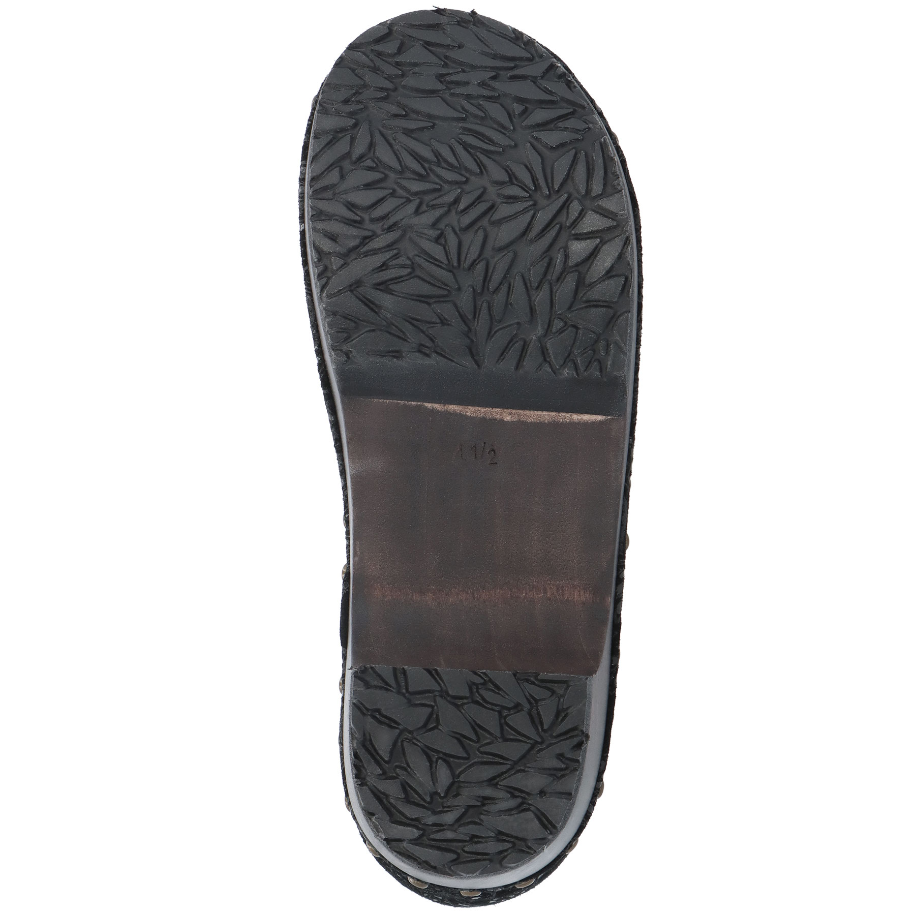 schwarze holzschuhe sohlenansicht