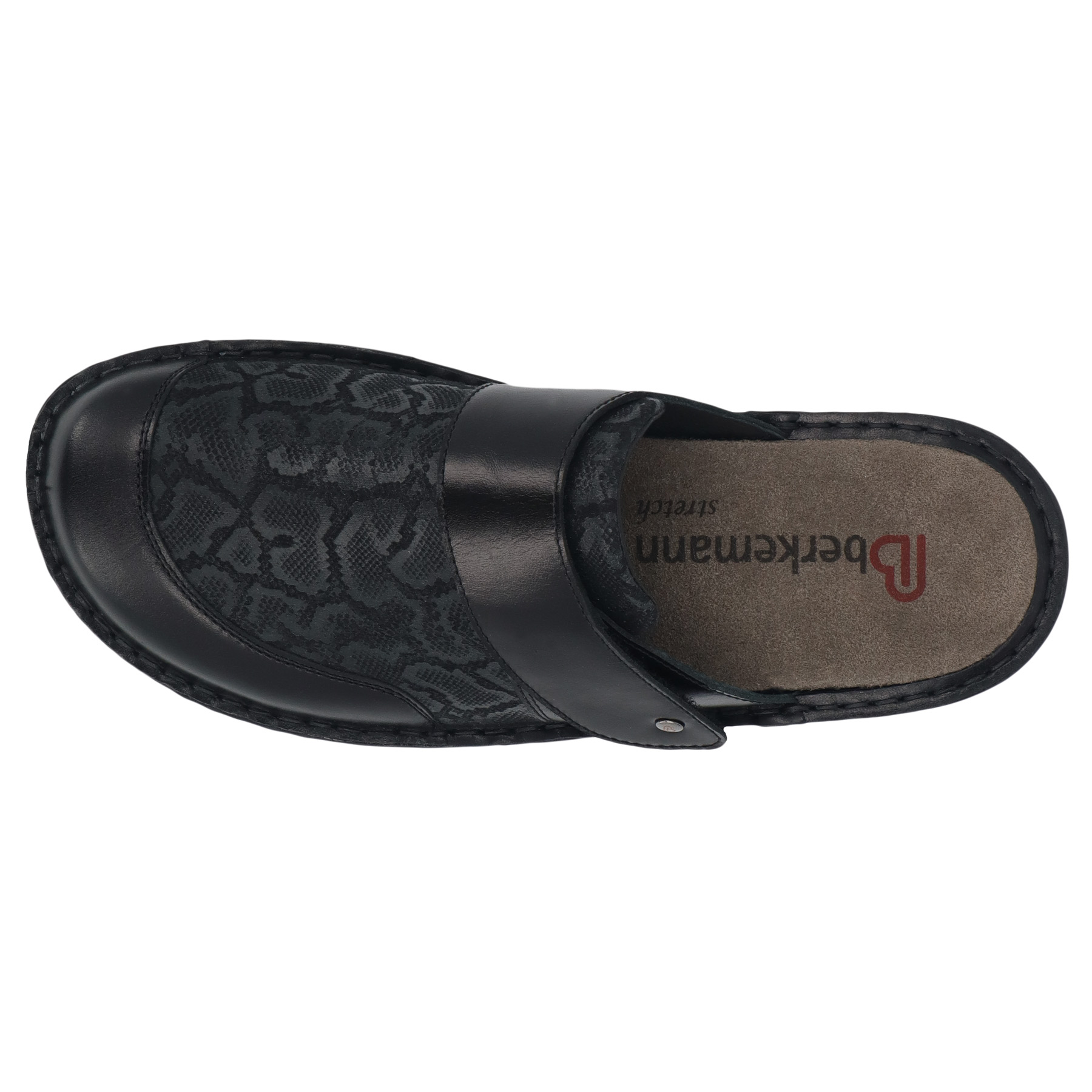 schwarze clogs draufsicht