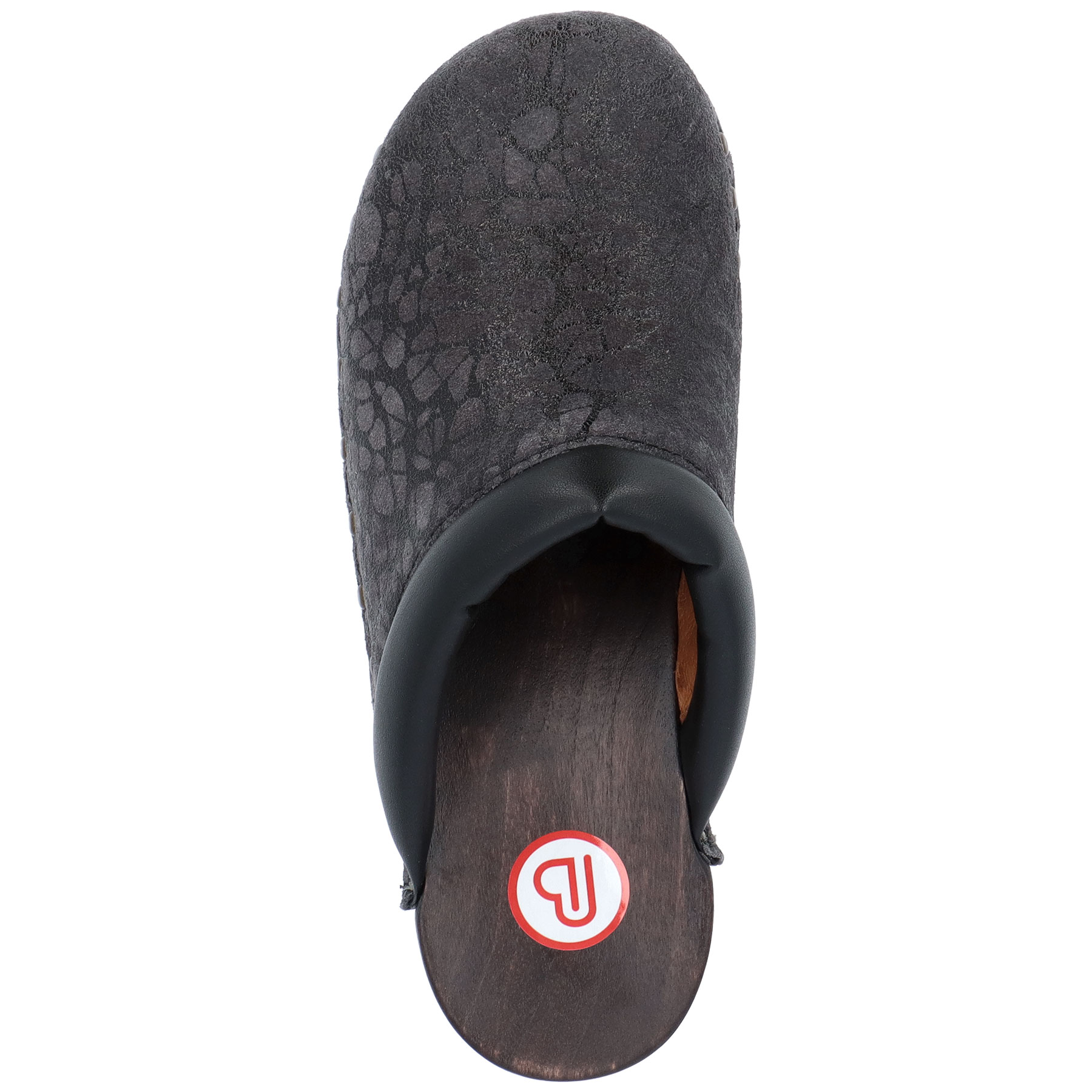 graue holzschuhe draufsicht