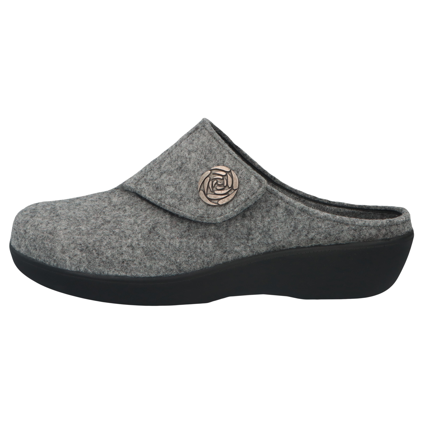 graue hausschuhe seitenansicht links