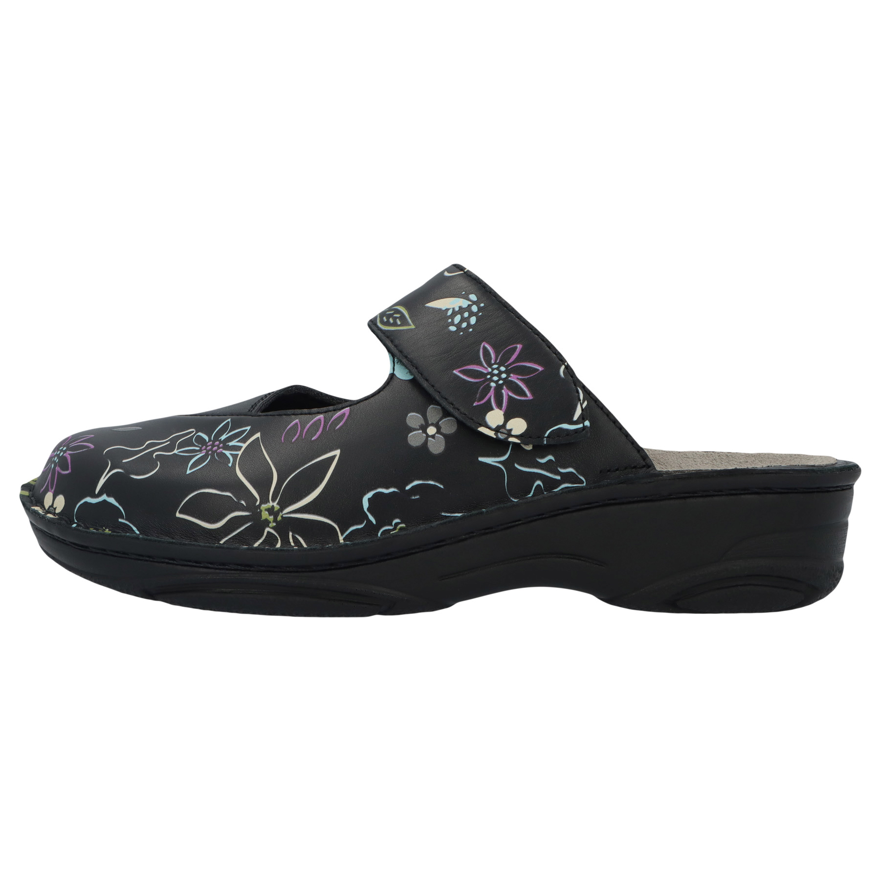 schwarze clogs seitenansicht links