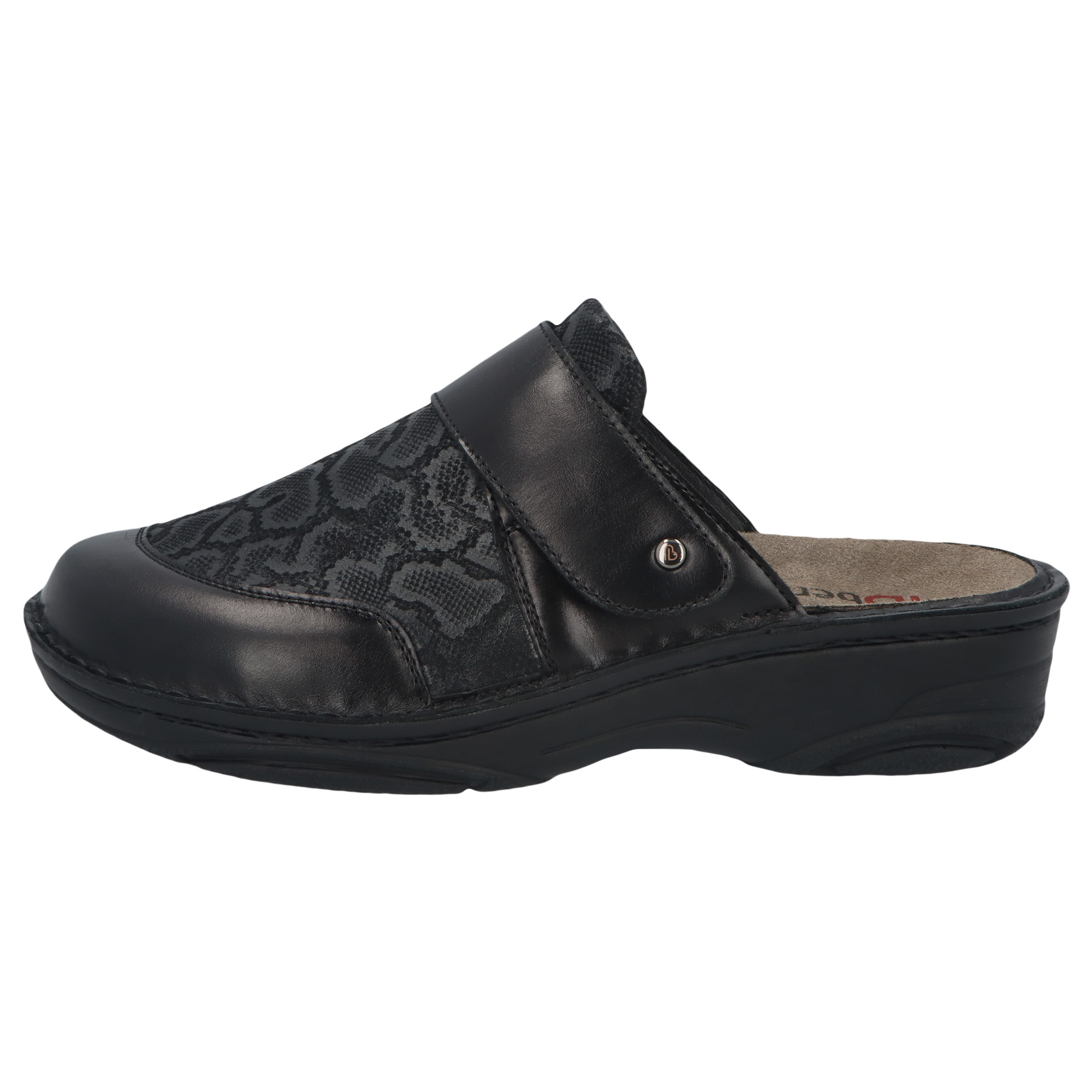 schwarze clogs seitenansicht links