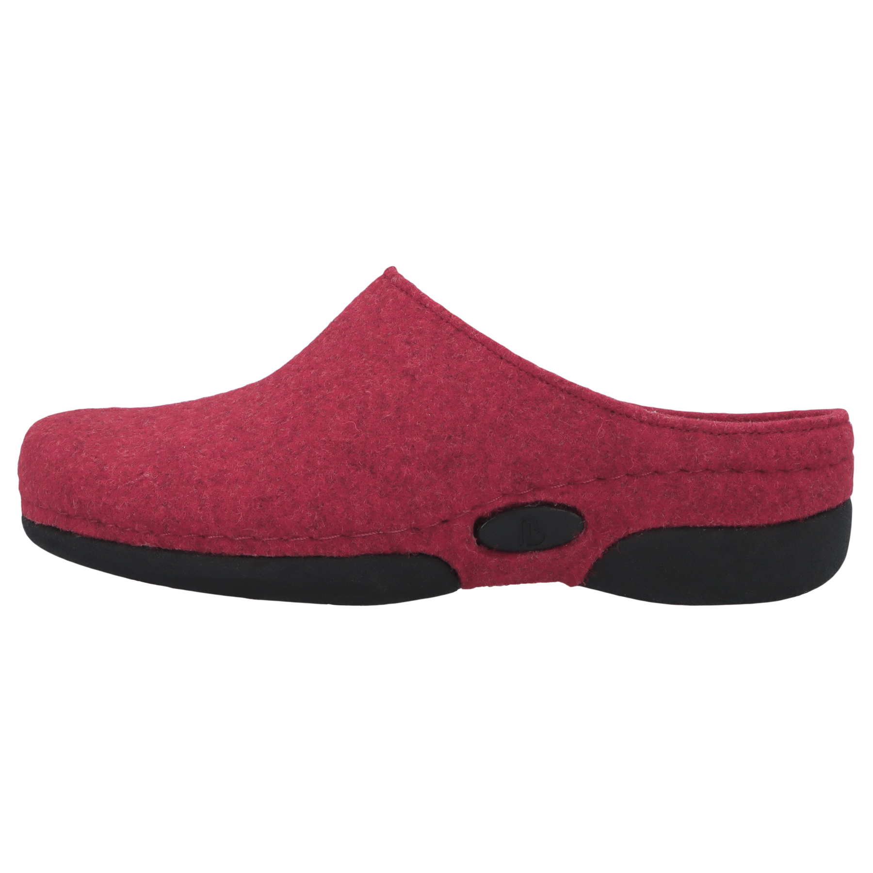rote hausschuhe seitenansicht links