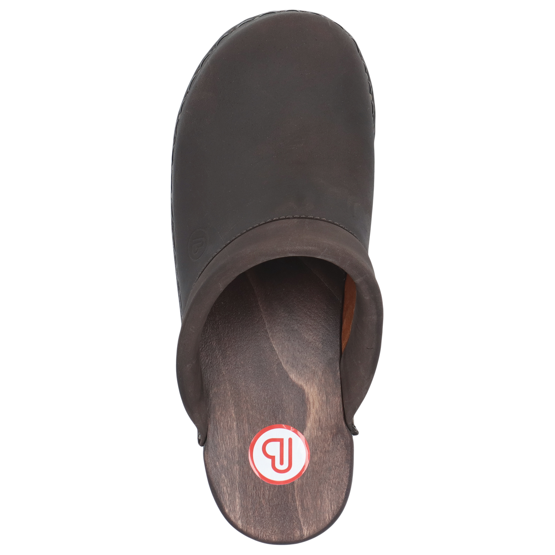 braune holzschuhe draufsicht