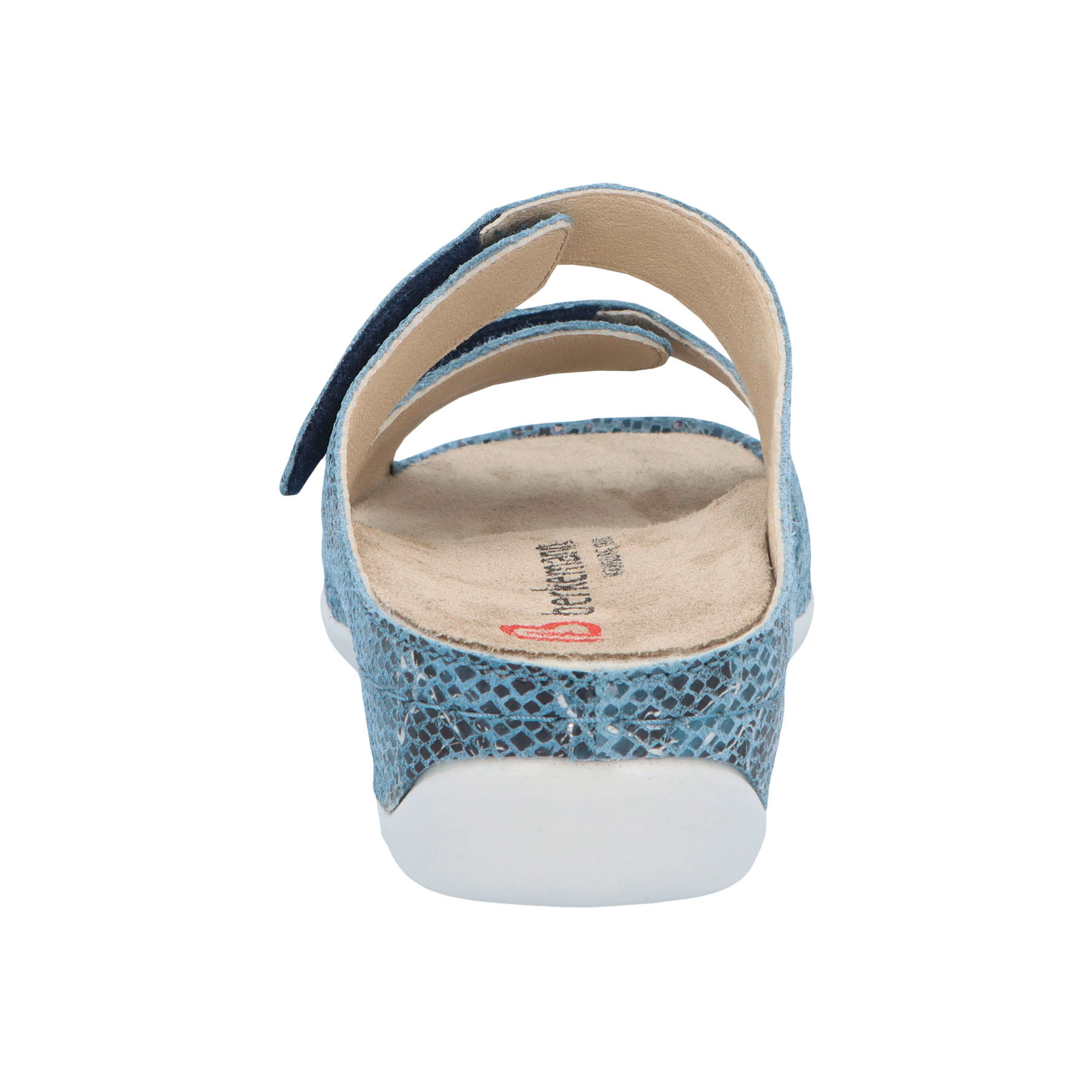 blaue pantolette hinteransicht