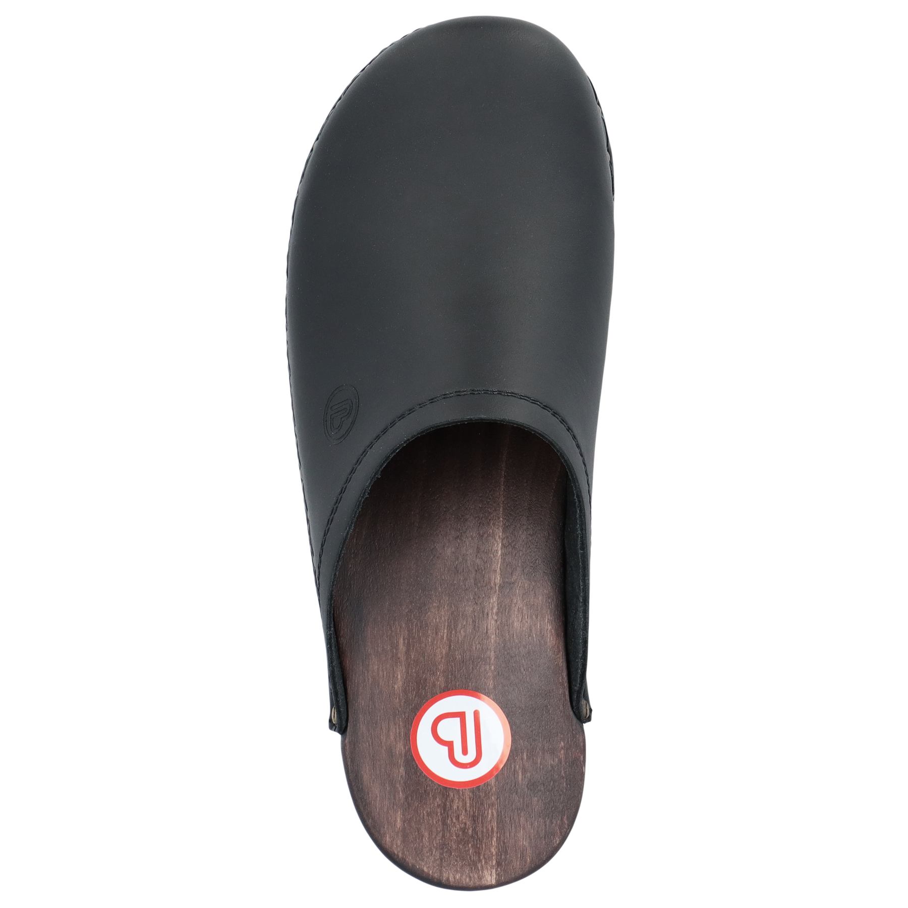 schwarze holzschuhe draufsicht